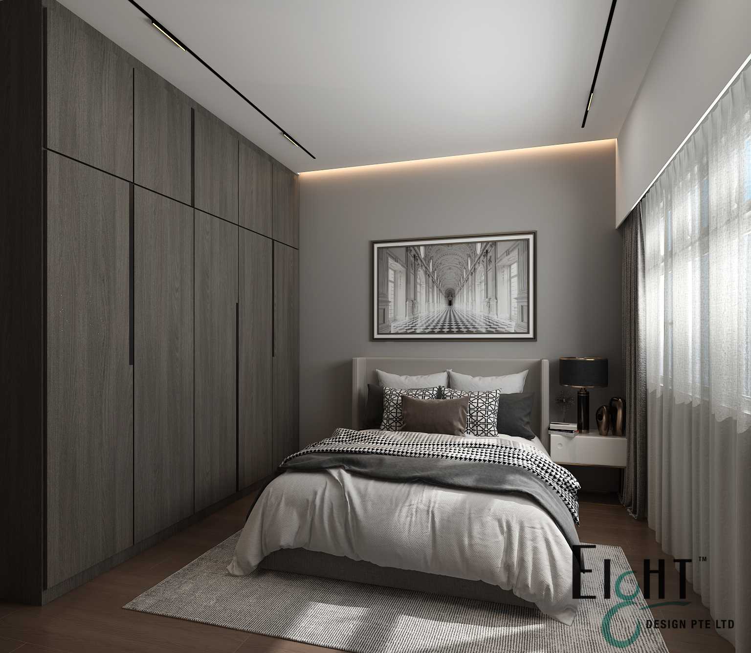 Modern Bedroom with Vinyl Flooring and Cove Lighting