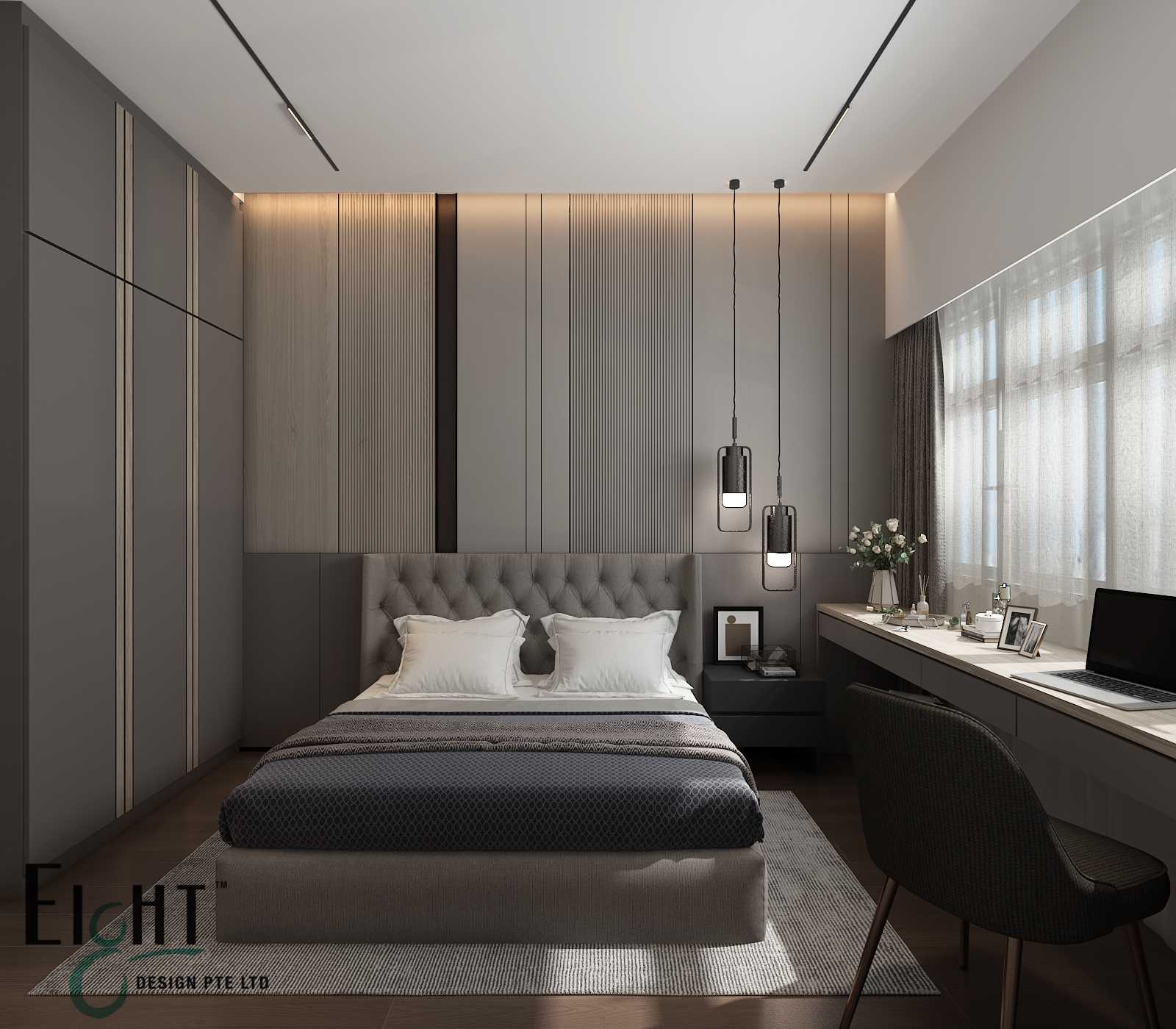 Modern Bedroom with Vinyl Flooring and Cove Lighting