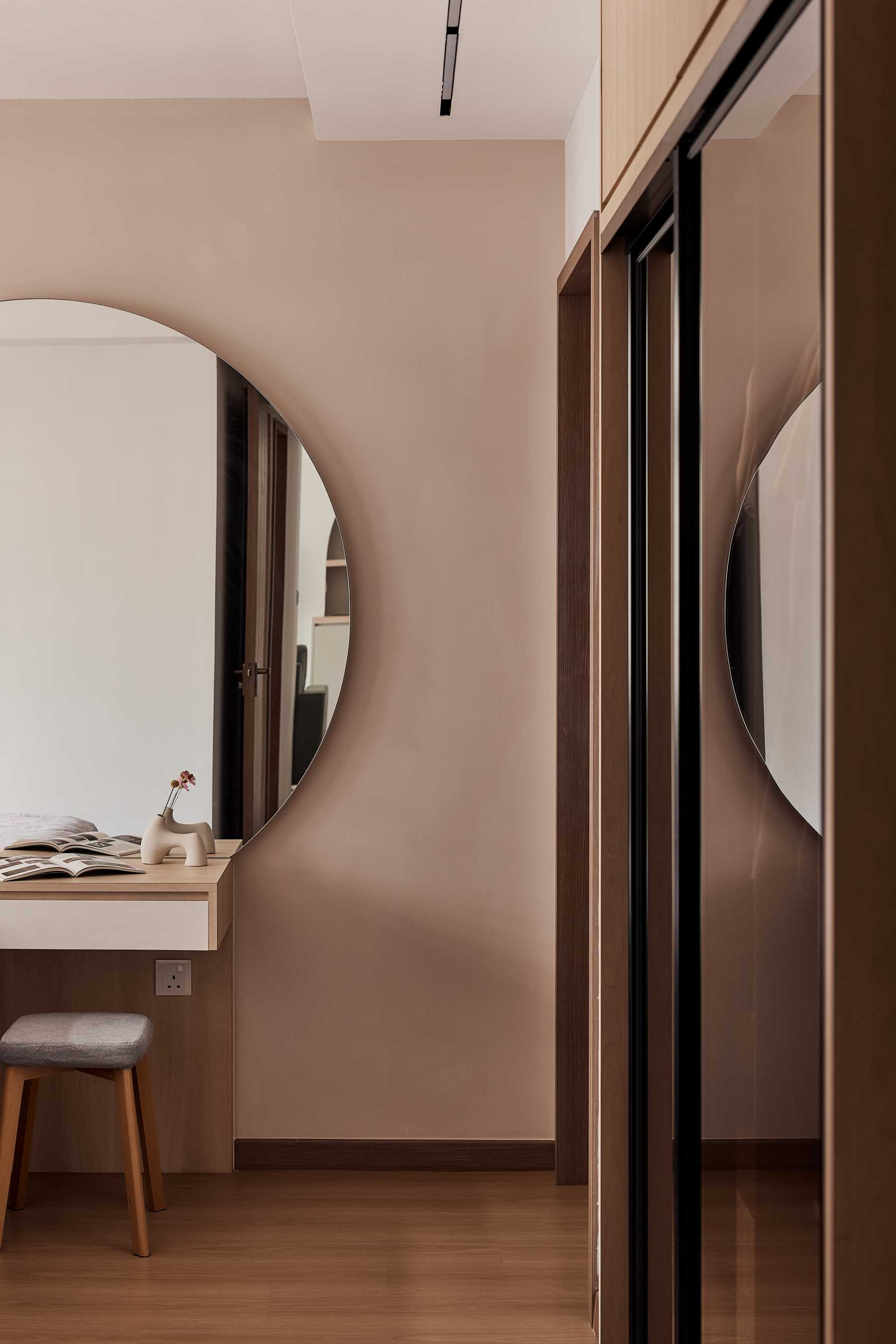 Scandinavian Bedroom with Wood Flooring and Wardrobe