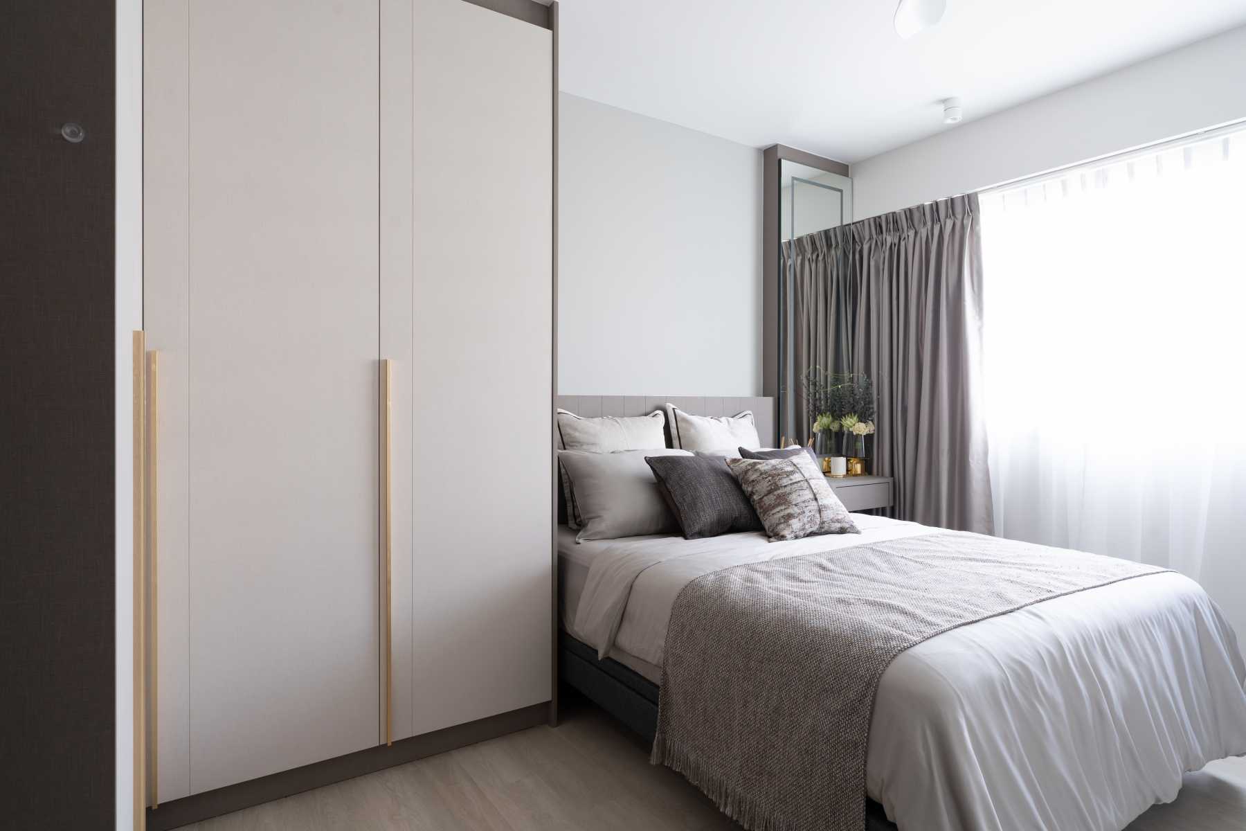 Contemporary Bedroom with Granite Floor and Marble Floor