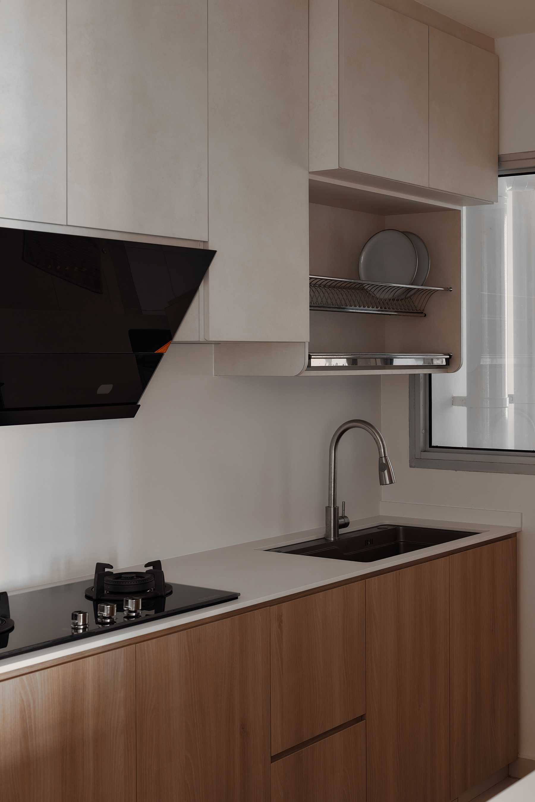 Asian Kitchen with Countertop and Open Kitchen
