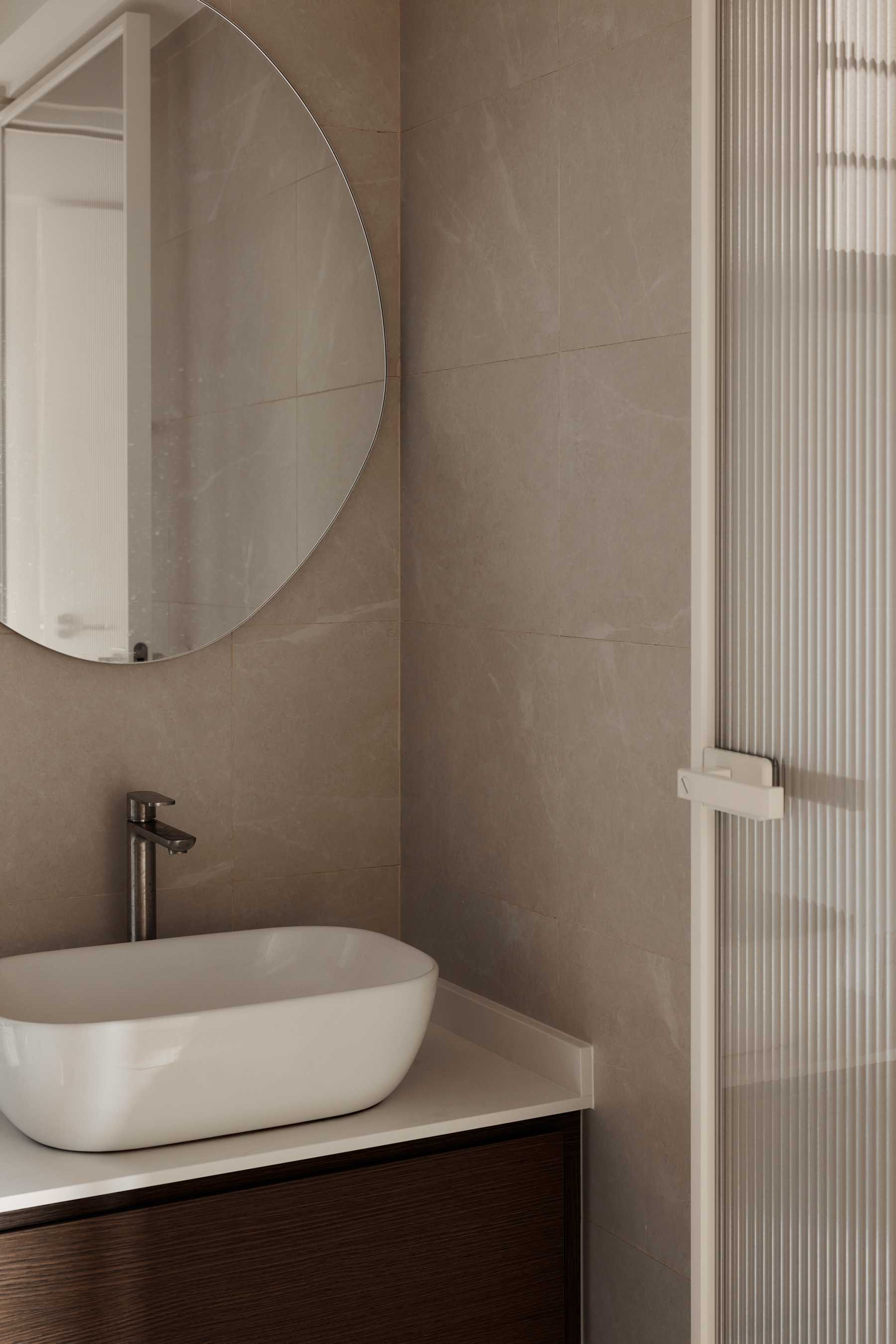 Asian Bathroom with Countertop and Mirror