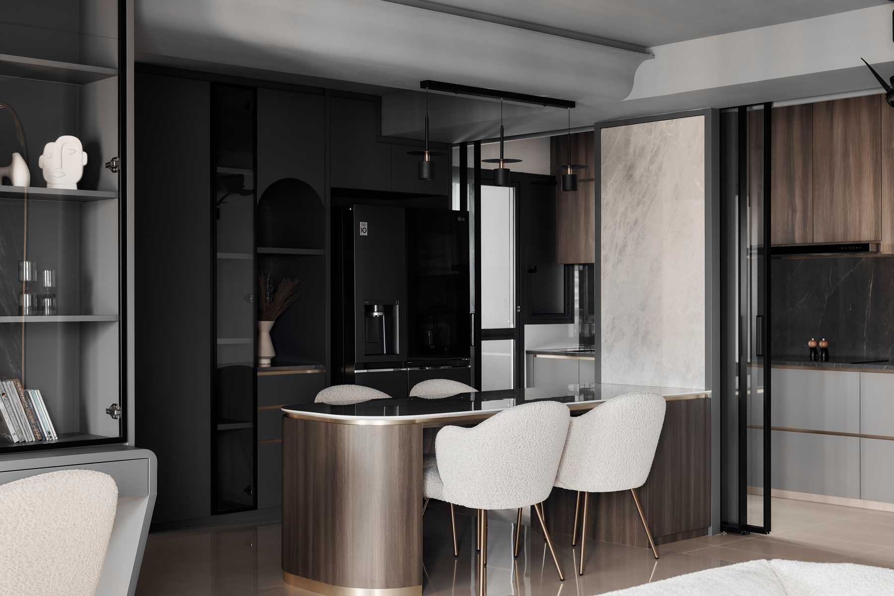 Modern Dining Room with Drop Light and Dining Table