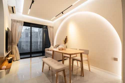 Contemporary Dining Room at Riverfront Residence