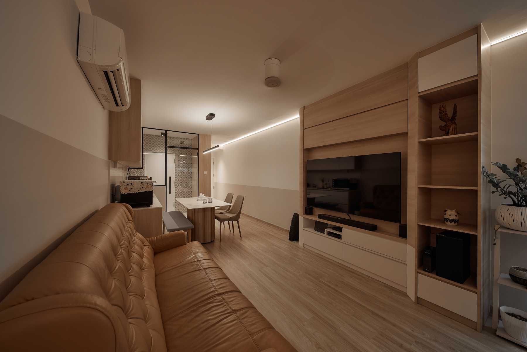 Scandinavian Living Room with TV Console and Ceiling Light