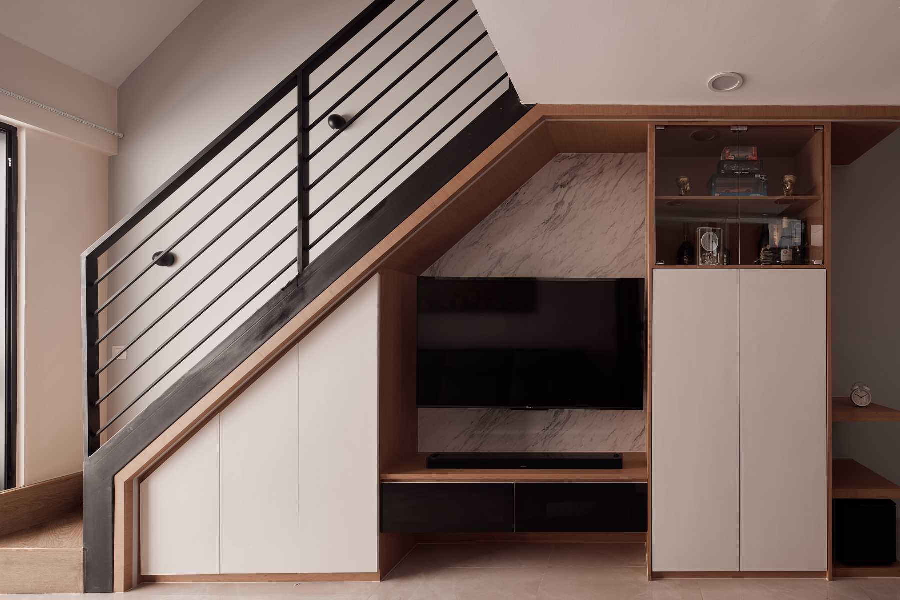 Scandinavian Living Room with TV Console and Feature Wall