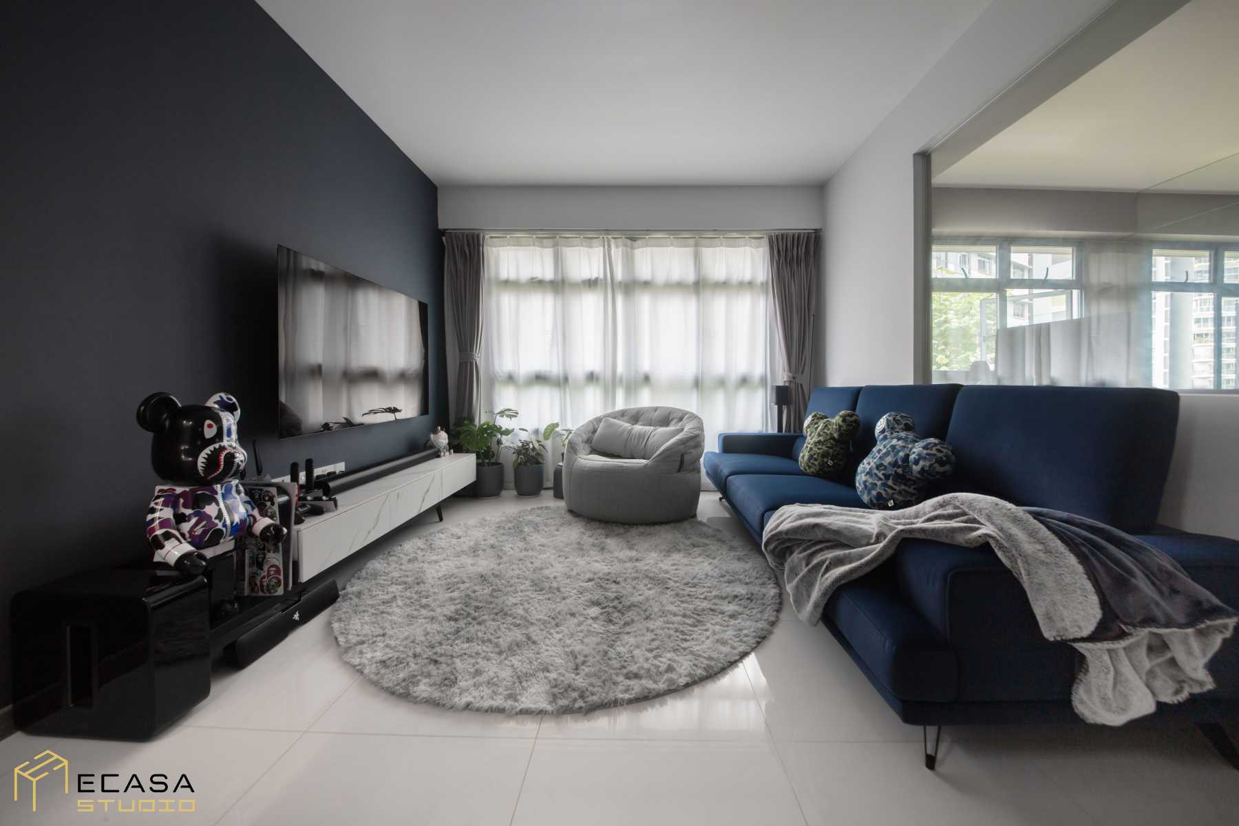 Modern Living Room with TV Console and Carpet