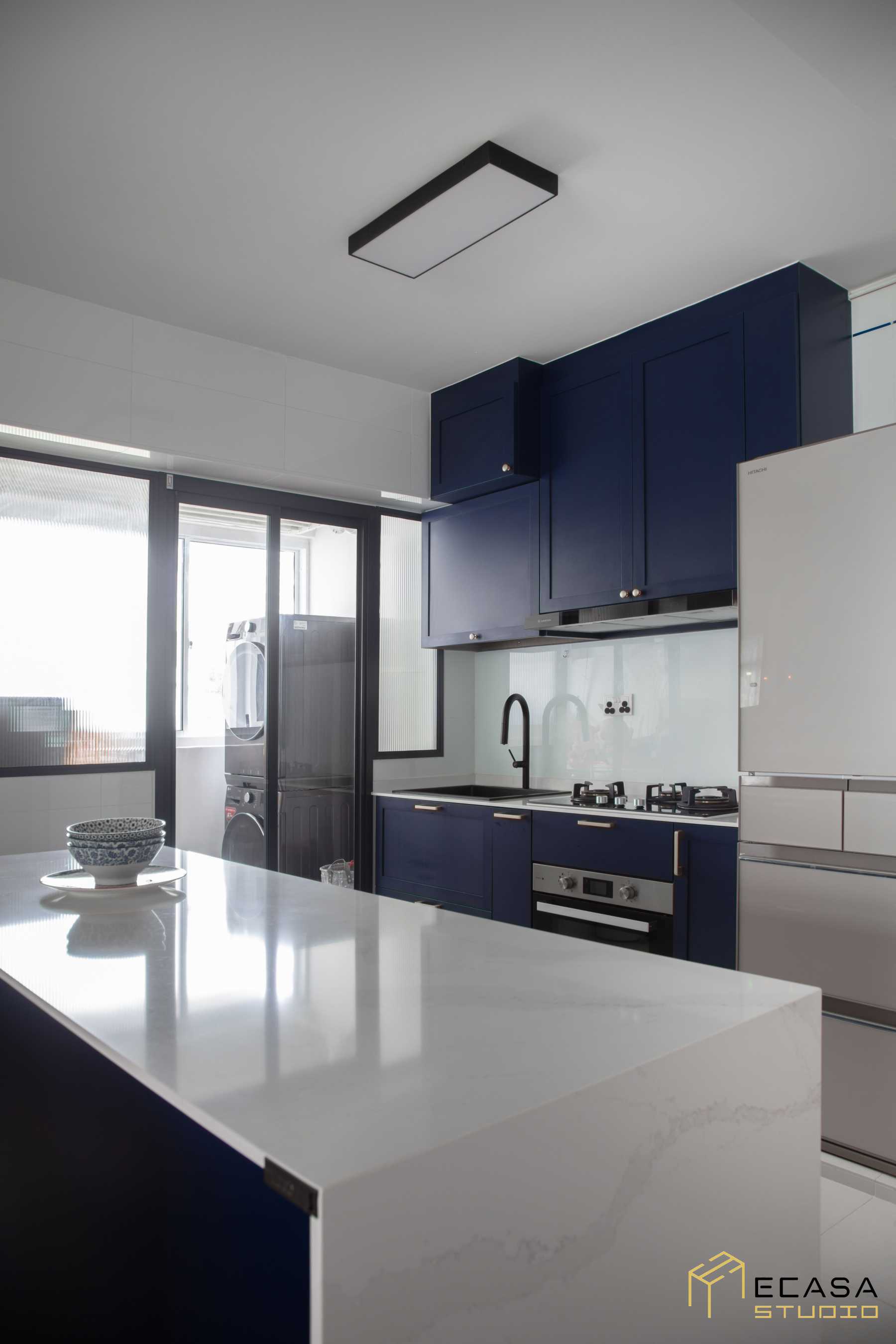 Modern Dining Room with Ceiling Light and Tableware