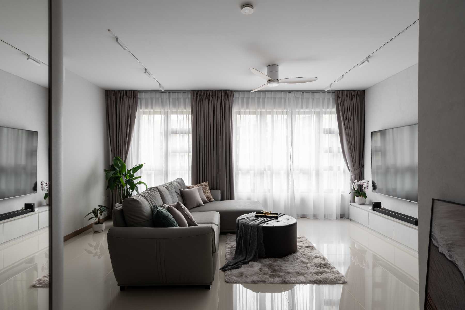 Minimalist Living Room with TV Console and Feature Wall