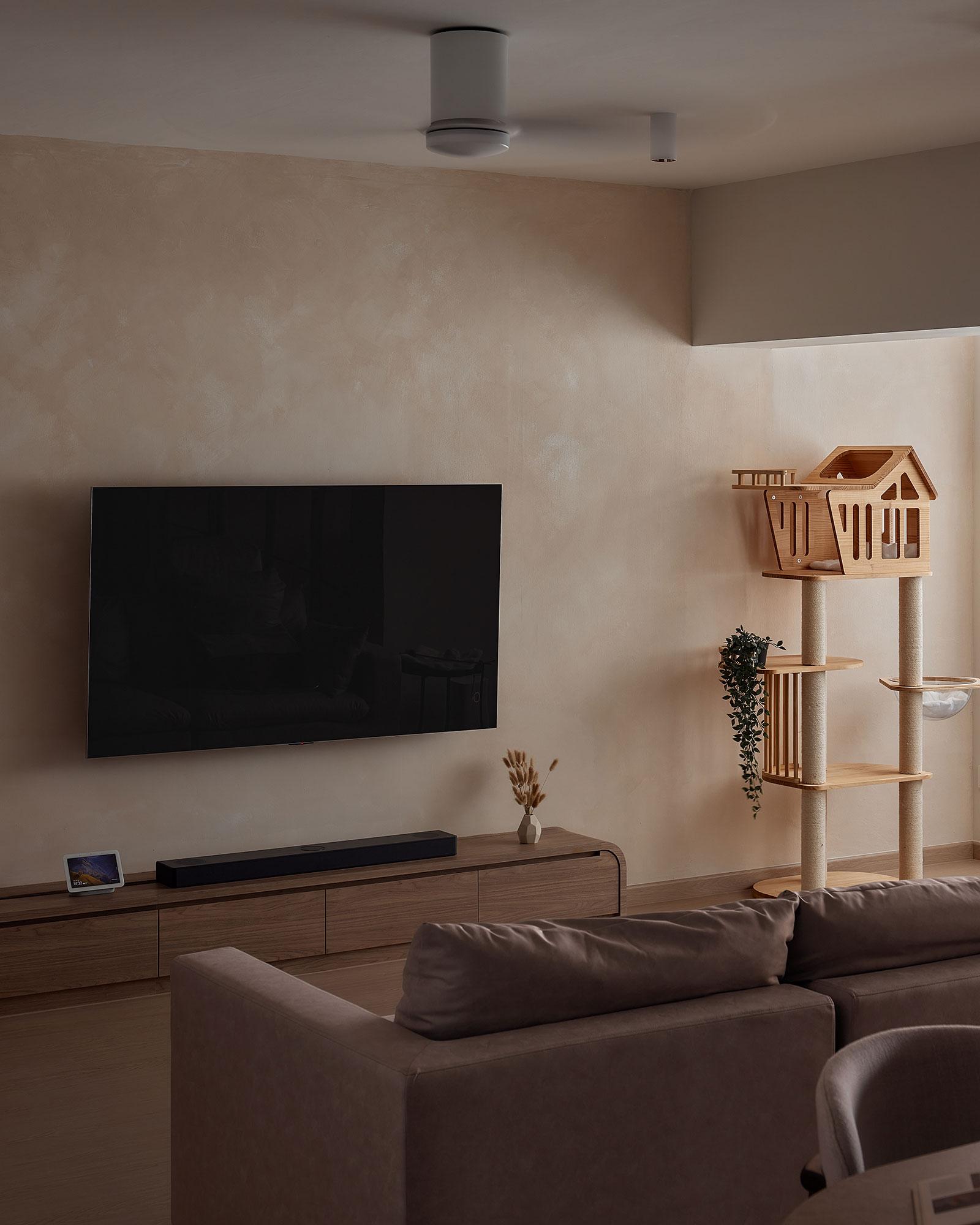 Contemporary Living Room with TV Console and Feature Wall
