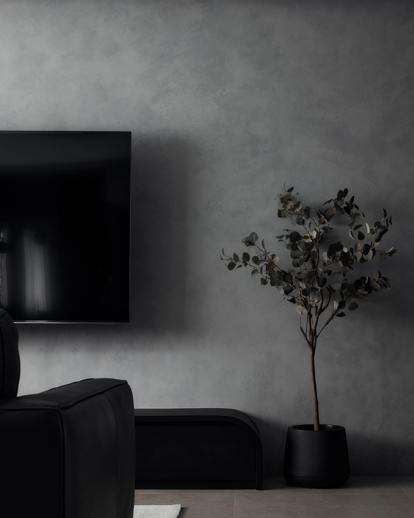 Contemporary Living Room with TV Console and Feature Wall