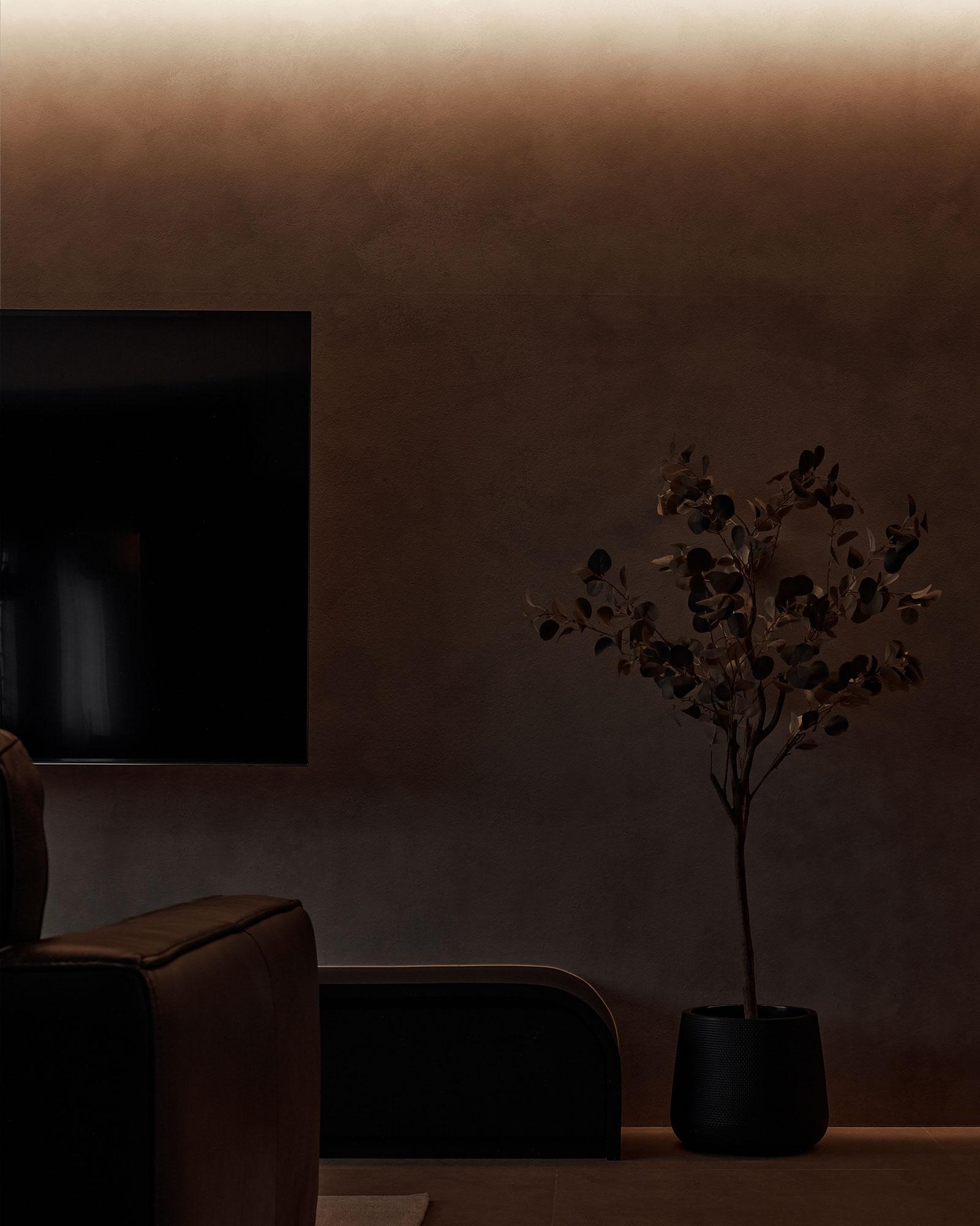 Contemporary Living Room with Homogeneous Tiles and TV Console