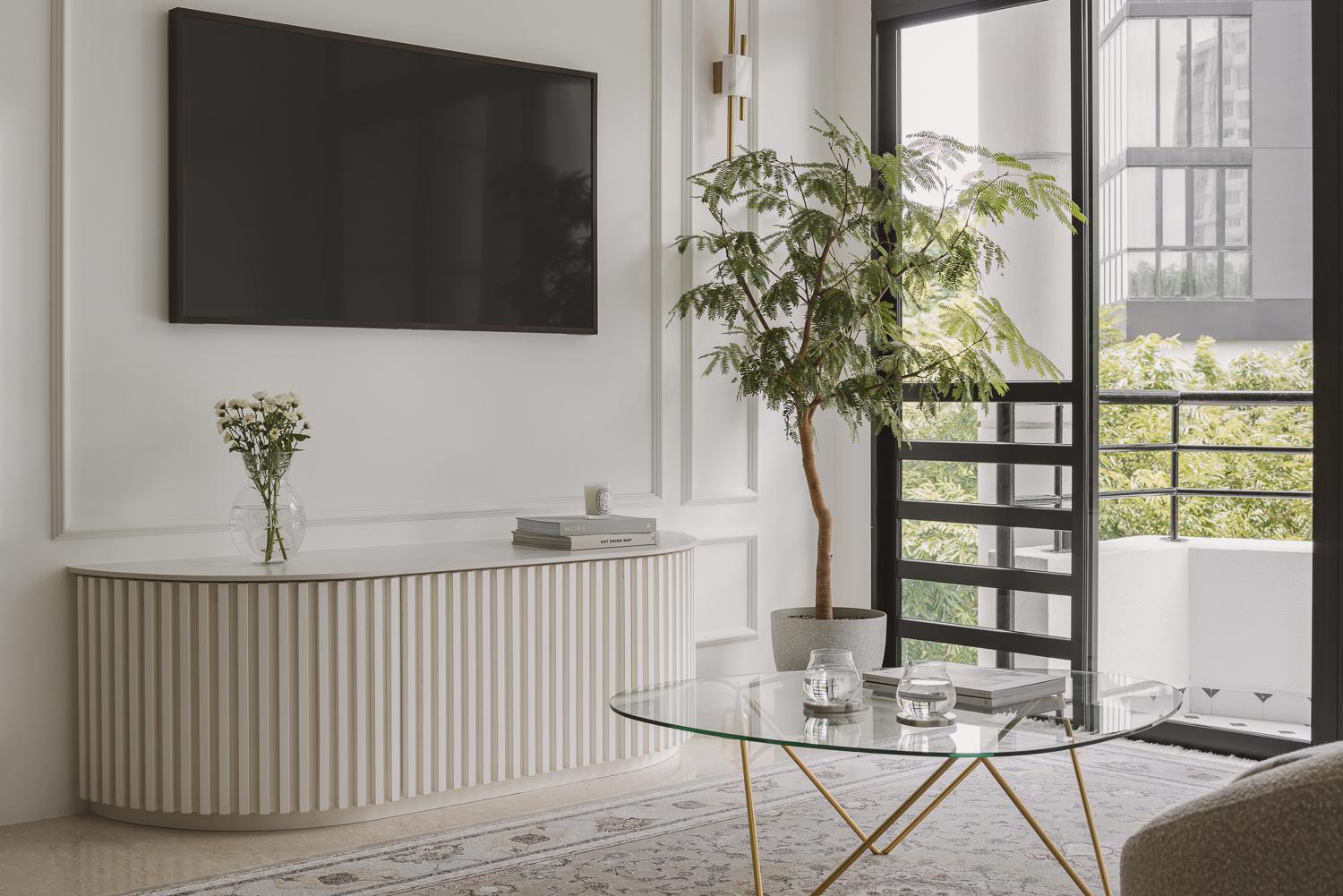 Contemporary Living Room with TV Console and Feature Wall