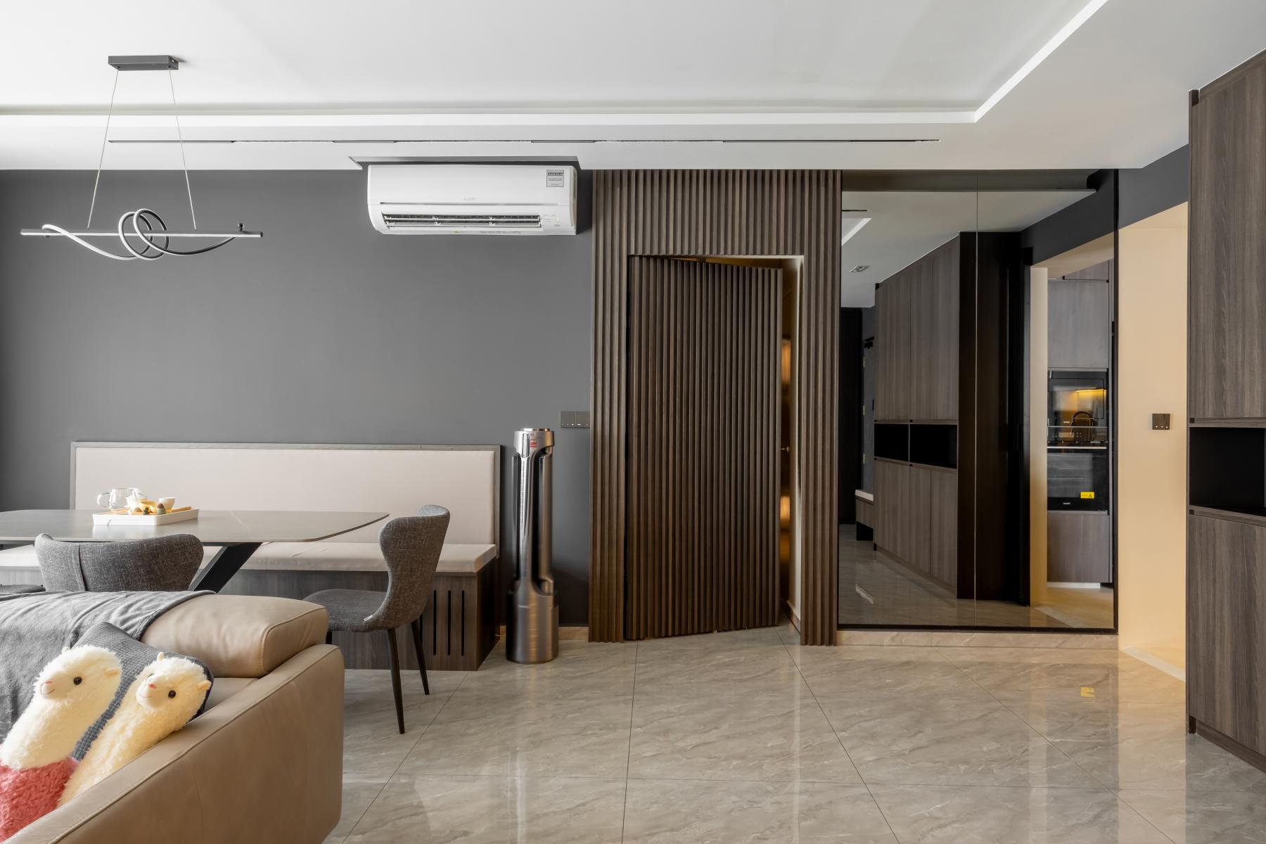 Modern Dining Room with Drop Light and Ceiling Light