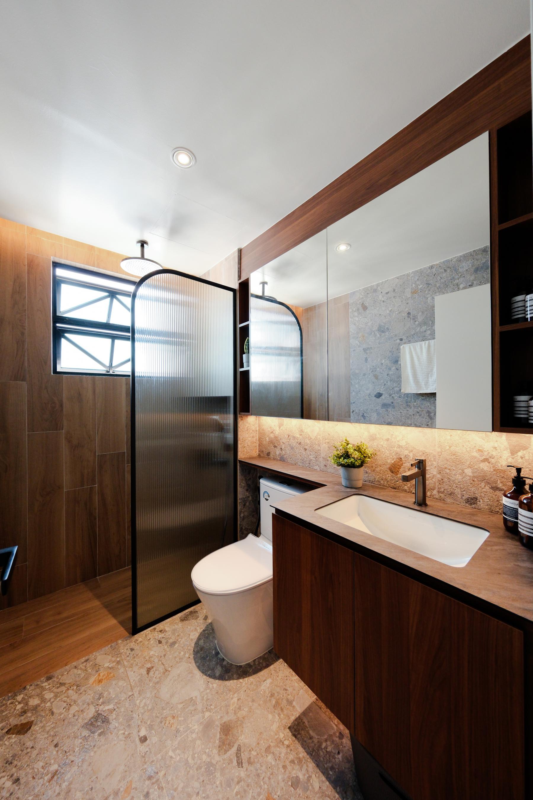 Contemporary Bathroom with Mirror and Shower Screen