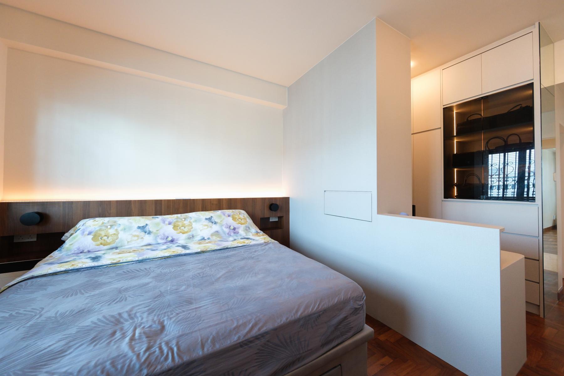 Contemporary Bedroom with Wood Flooring and Wardrobe