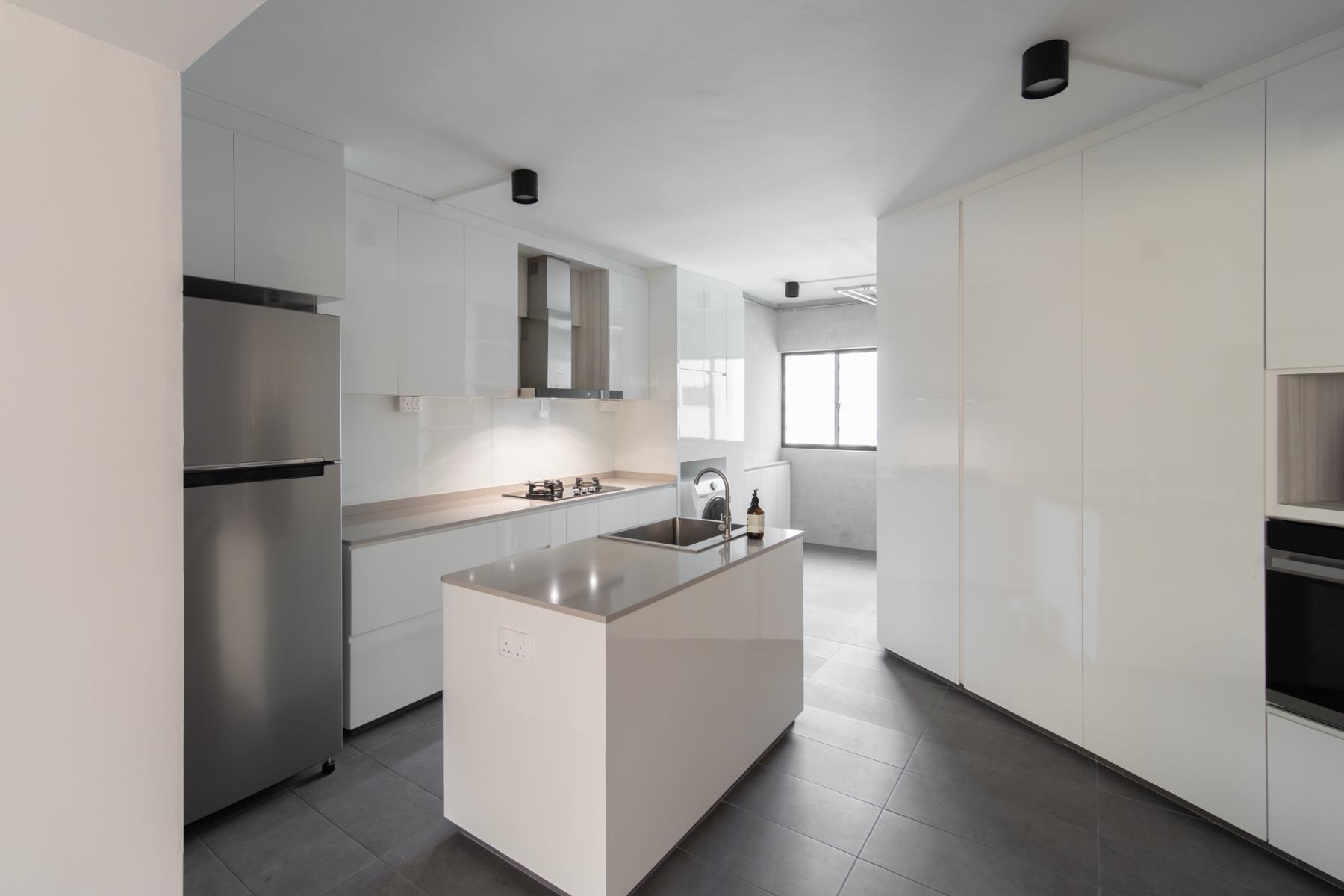 Scandinavian Kitchen with Countertop and Homogeneous Tiles