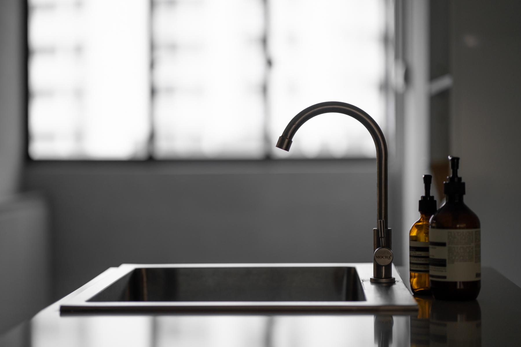 Scandinavian Kitchen with Countertop and Kitchen Tap