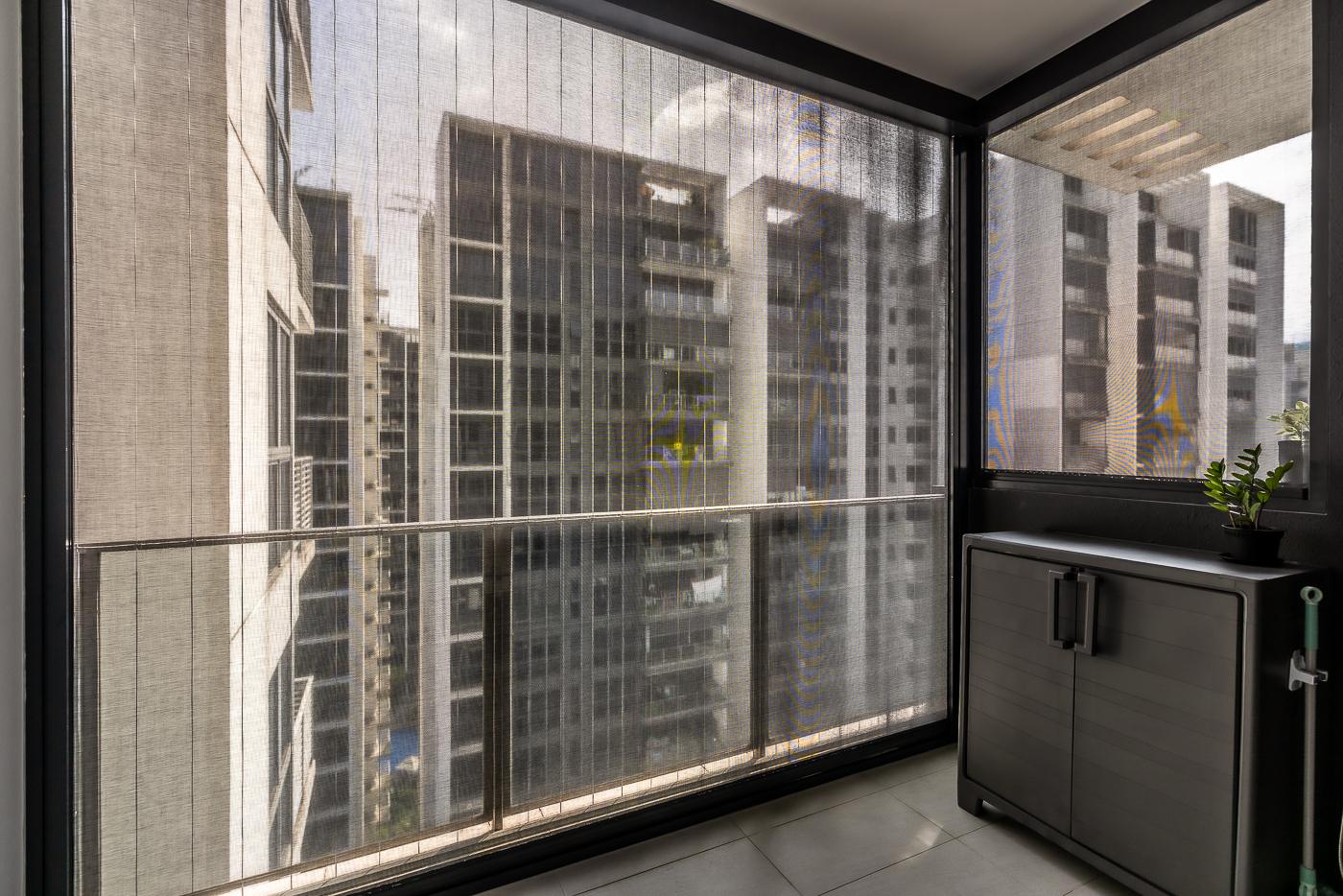 Minimalist Balcony with Window Shutters and Curtain
