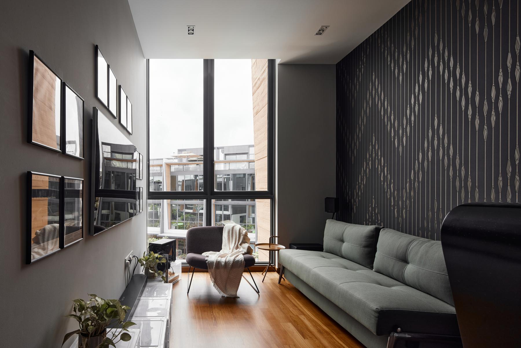 Asian Gaming Room with TV Console and Sofa