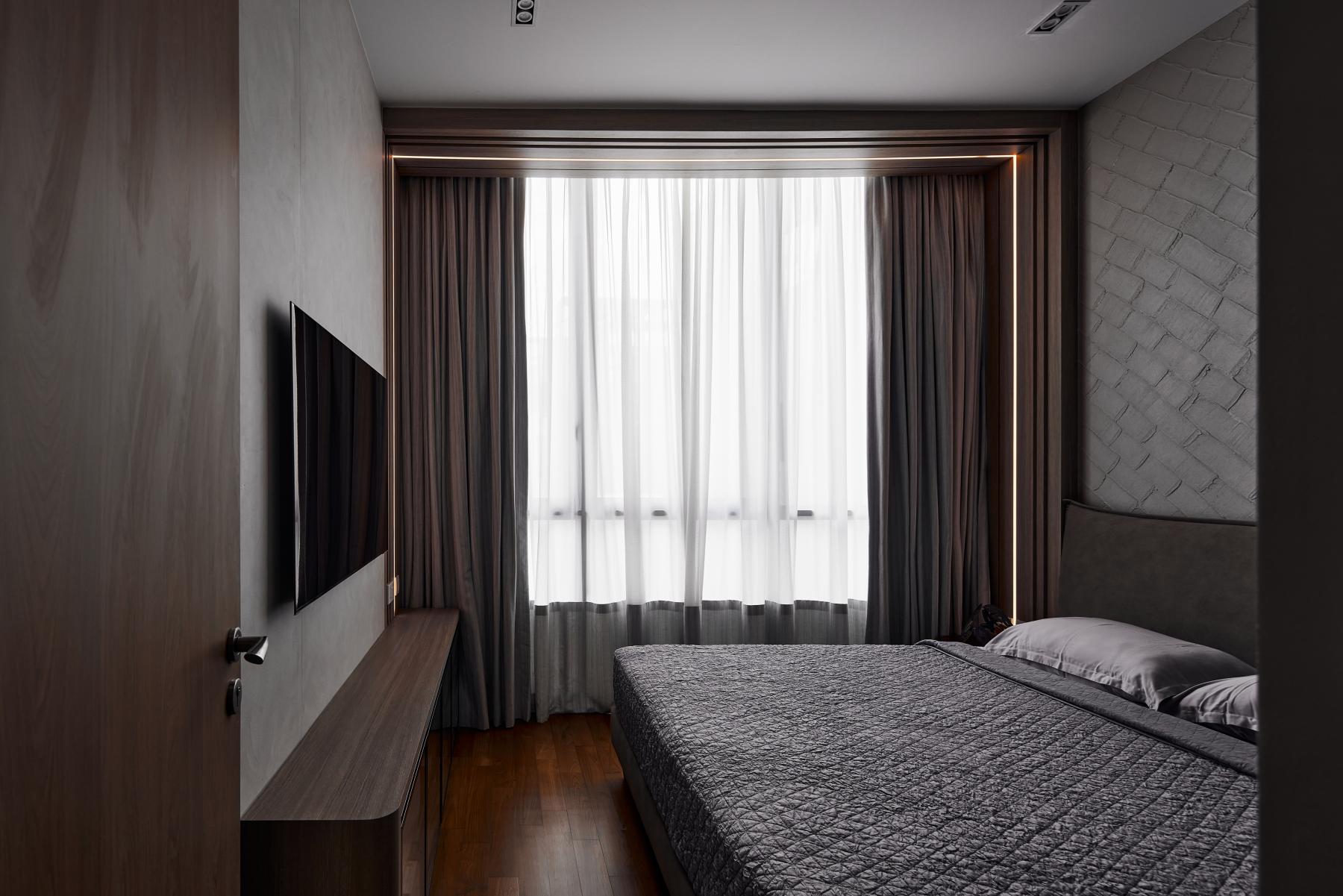 Asian Bedroom with TV Console and TV