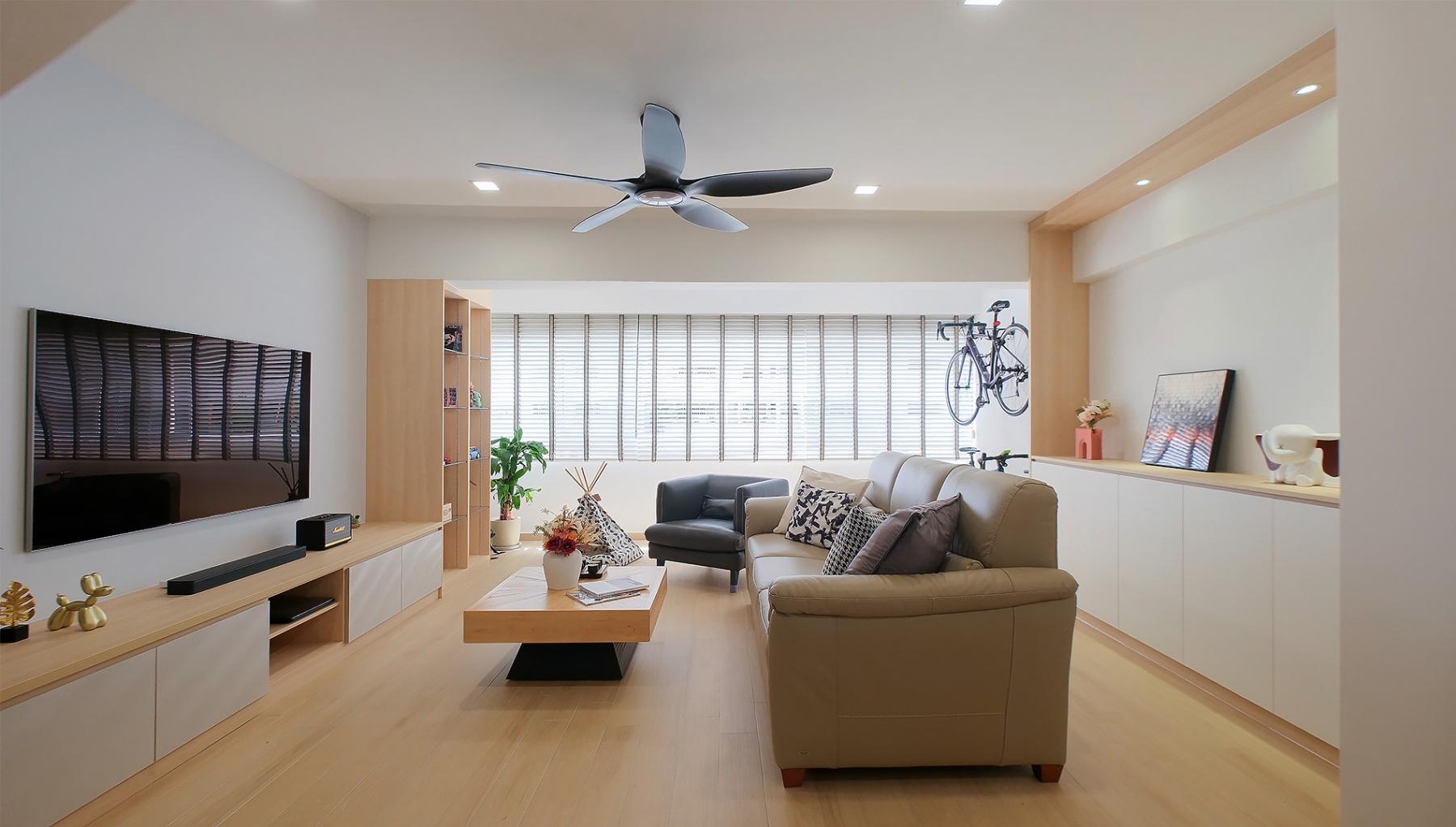 Scandinavian Living Room with Countertop and Vinyl Flooring