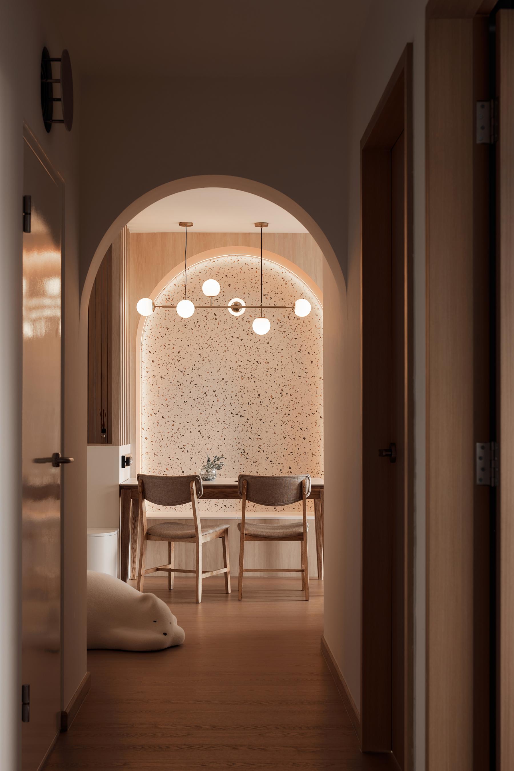 Scandinavian Dining Room with Ceiling Light and Dining Table