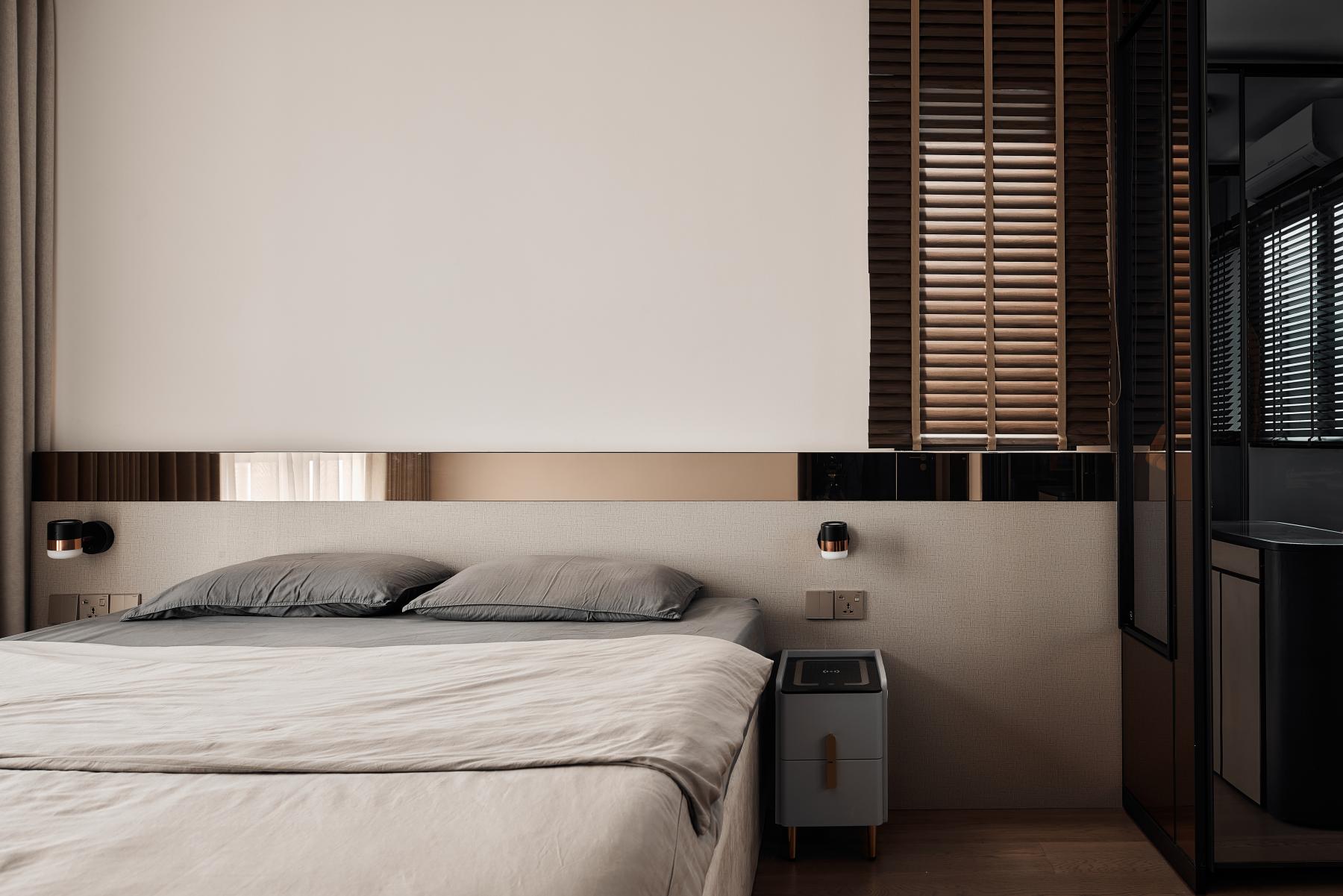 Modern Bedroom with Wood Flooring and Wardrobe