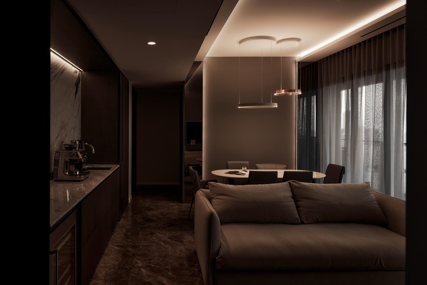 Modern Living Room with Drop Light and Ceiling Light