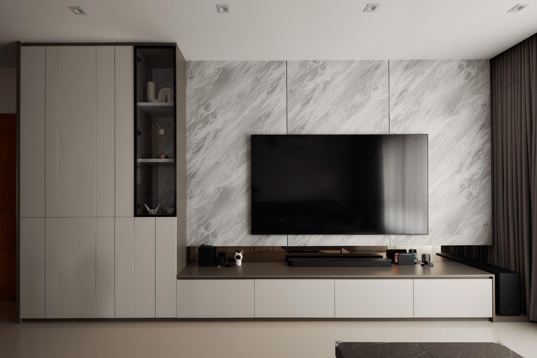 Contemporary Living Room with TV Console and TV