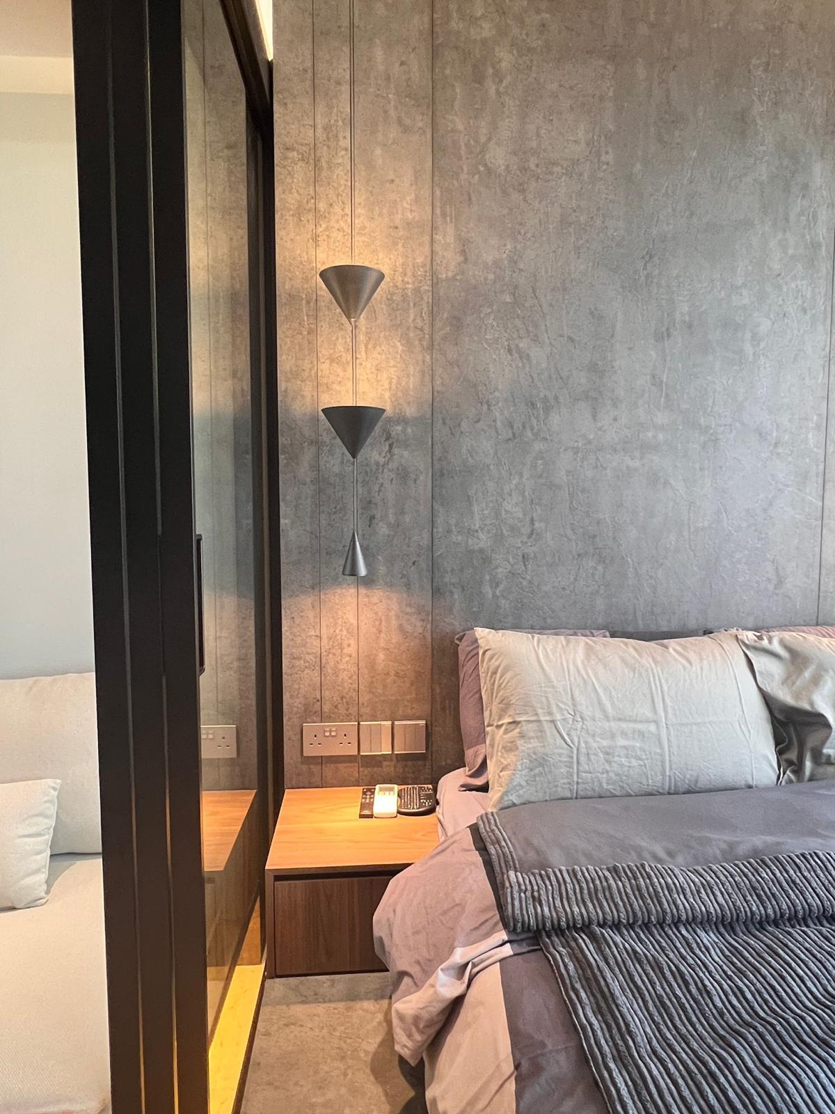 Contemporary Bedroom with Platform Bed and Parquet Floor