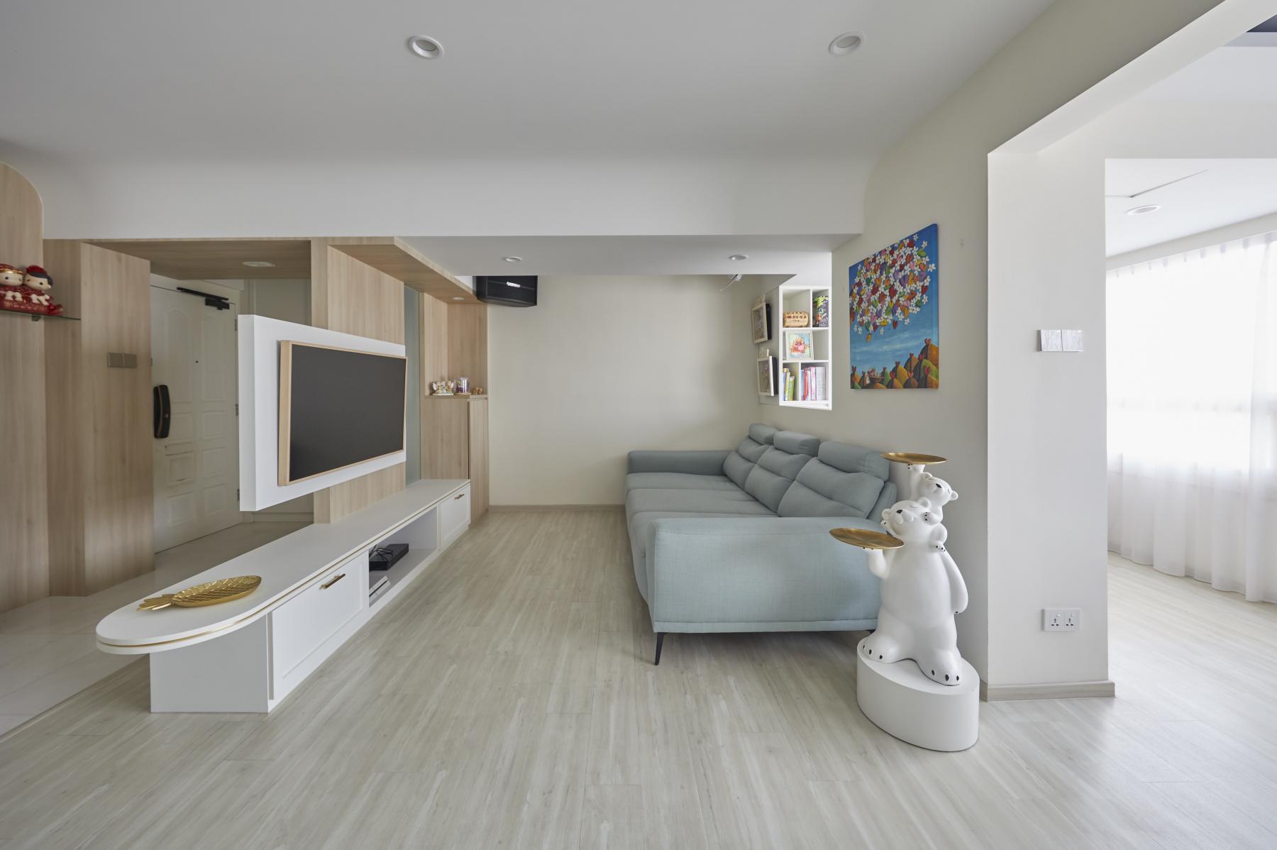 Scandinavian Living Room with Feature Wall and Mirror