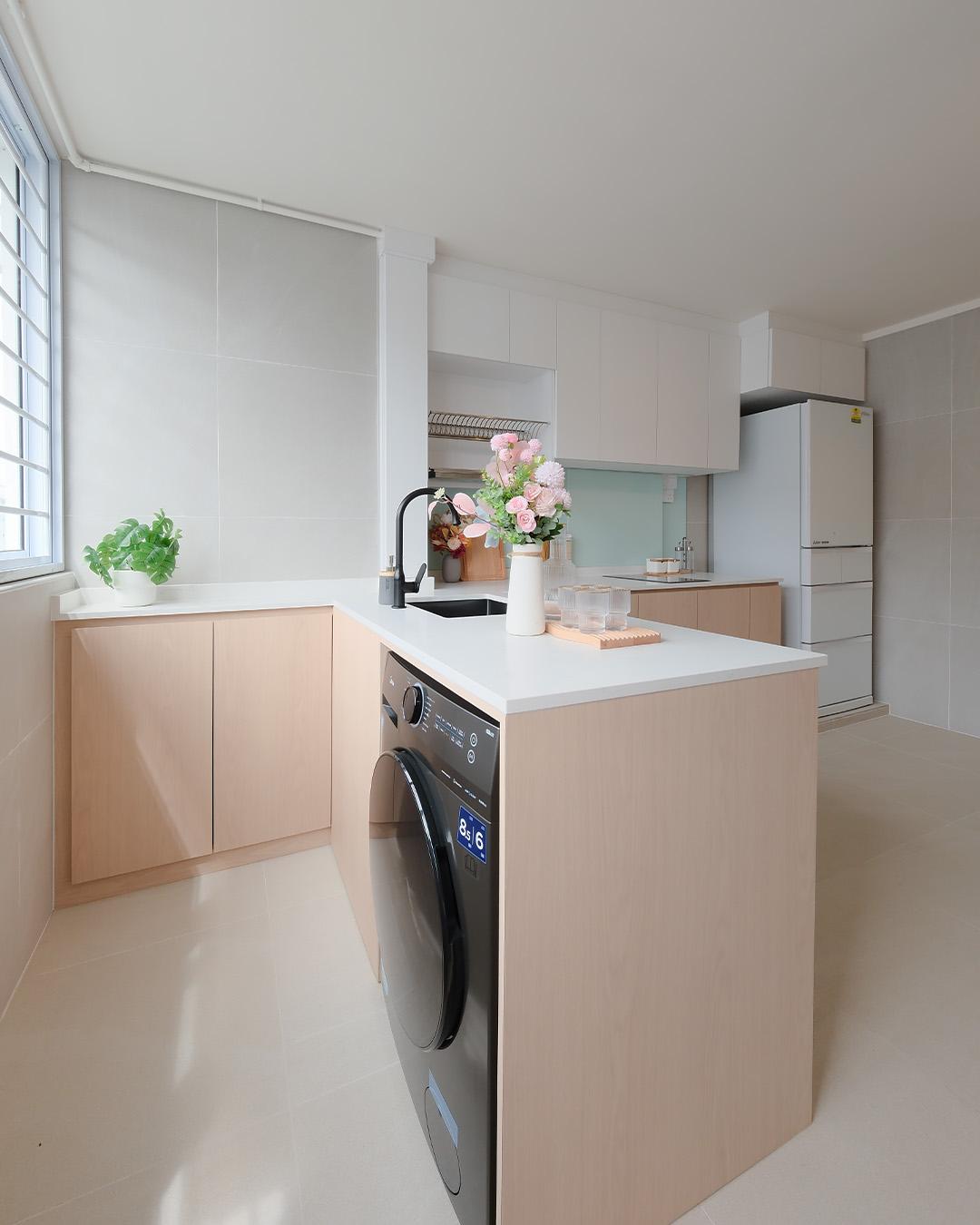 Scandinavian Kitchen with Cement Floor and Granite Floor