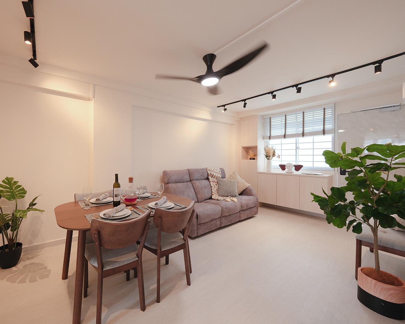 Scandinavian Living Room with Feature Wall and Drop Ceiling