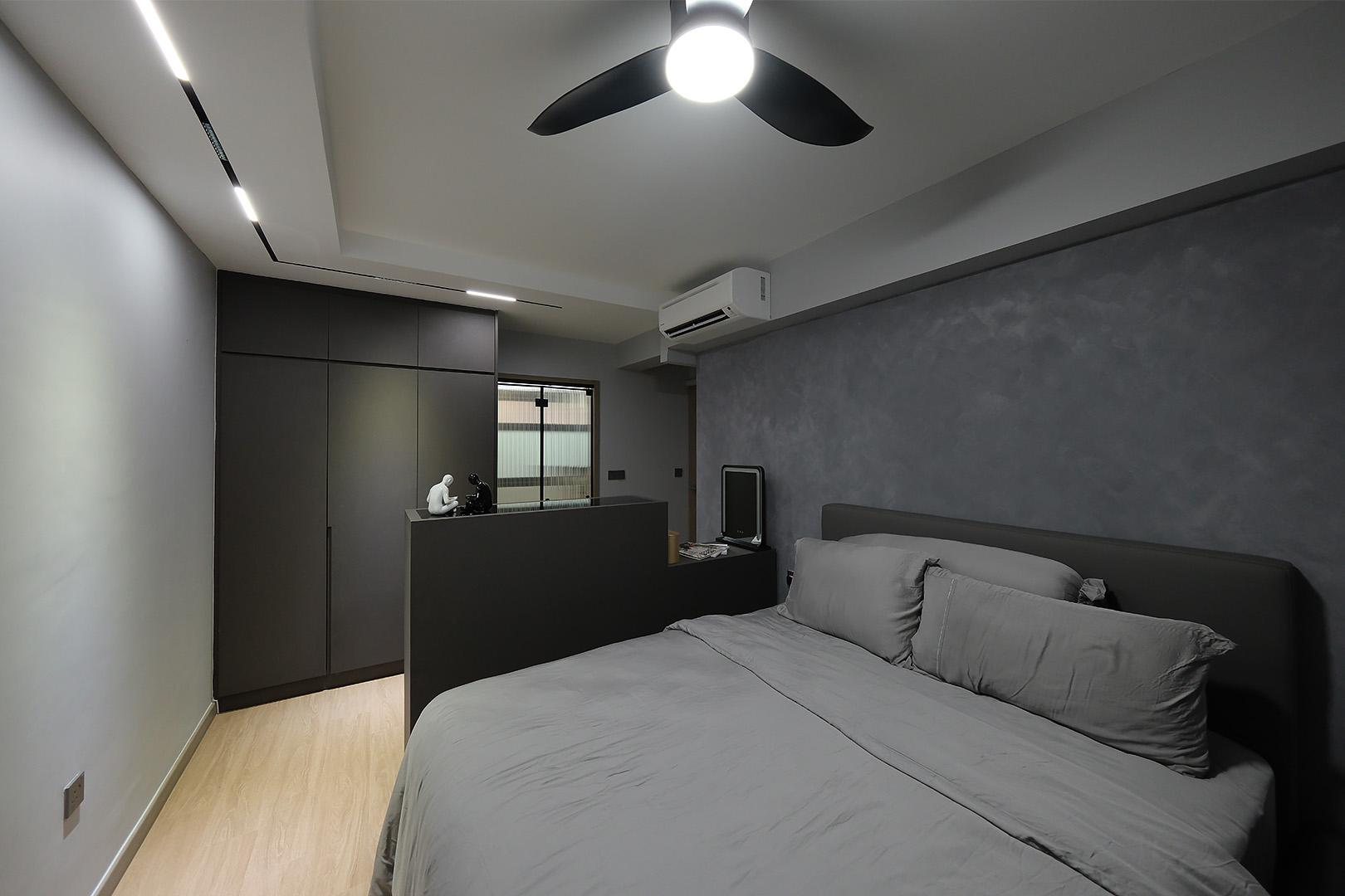 Minimalist Bedroom with Ceiling Light and Closet