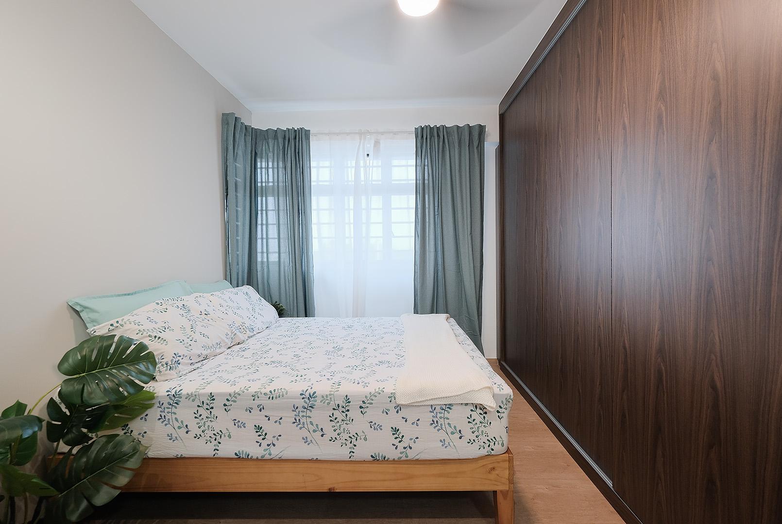 Scandinavian Bedroom with Built-in Bed and Bedside Table