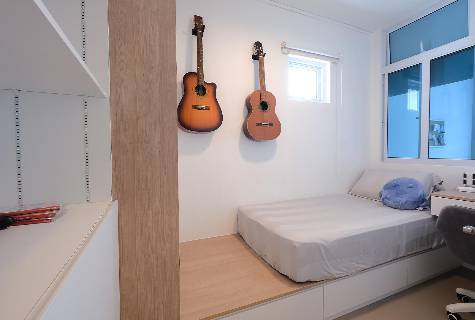 Scandinavian Bedroom with Built-in Bed and Closet