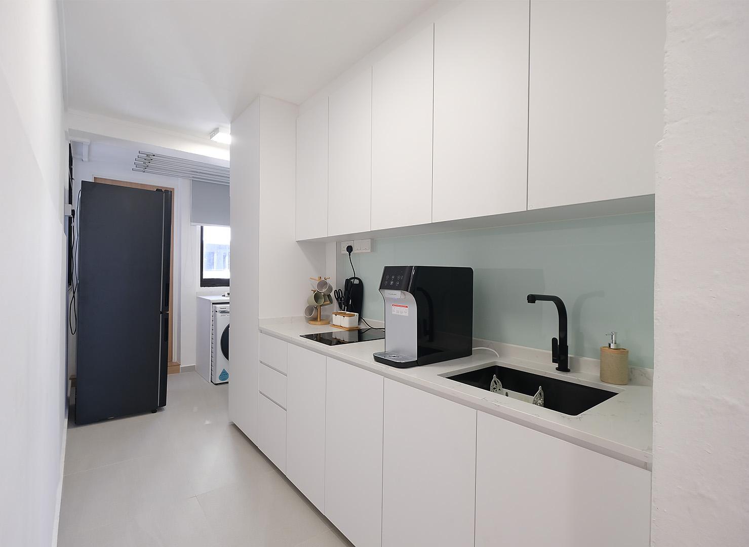 Scandinavian Kitchen with Vinyl Flooring and Cement Floor
