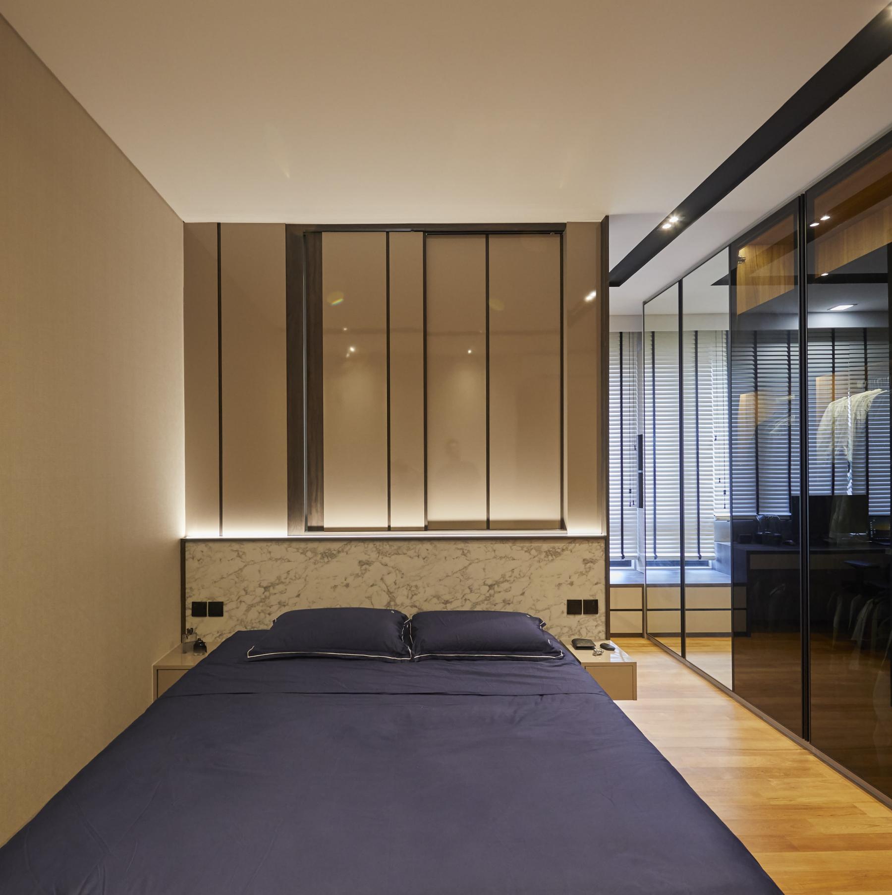 Scandinavian Bedroom with Marble Floor and Wardrobe