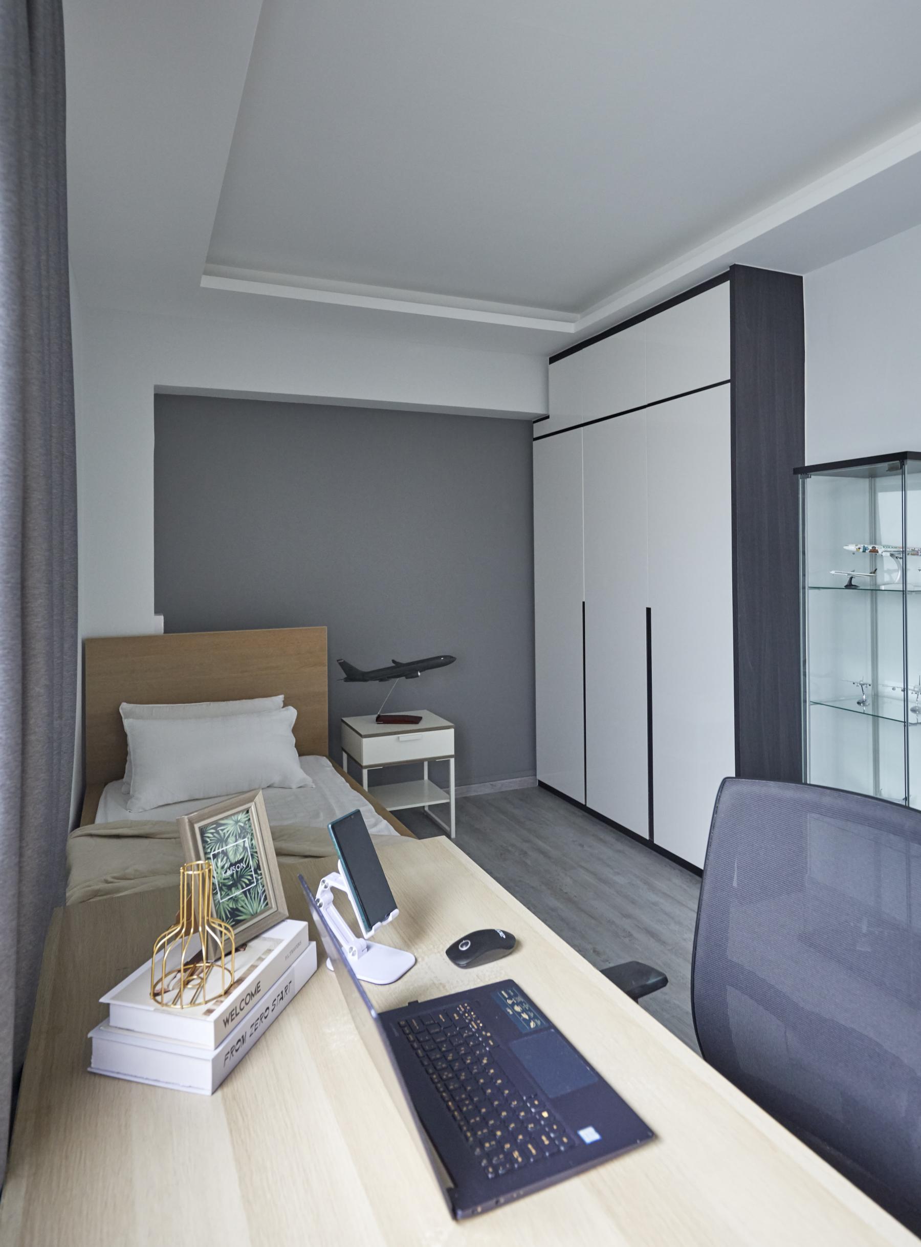 Scandinavian Study with Cove Lighting and Ceiling Light