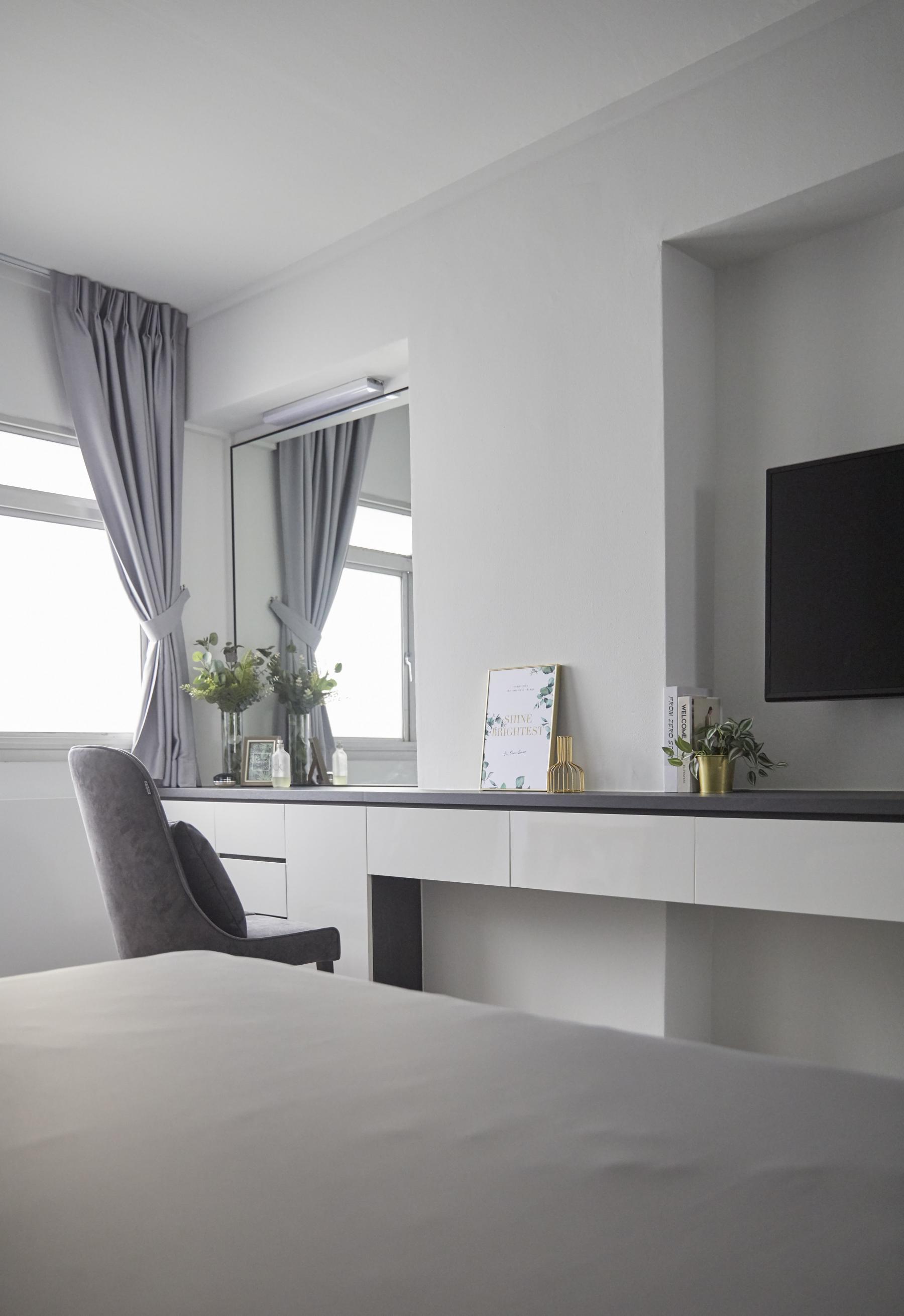 Scandinavian Bedroom with Drop Ceiling and Built-in Bed