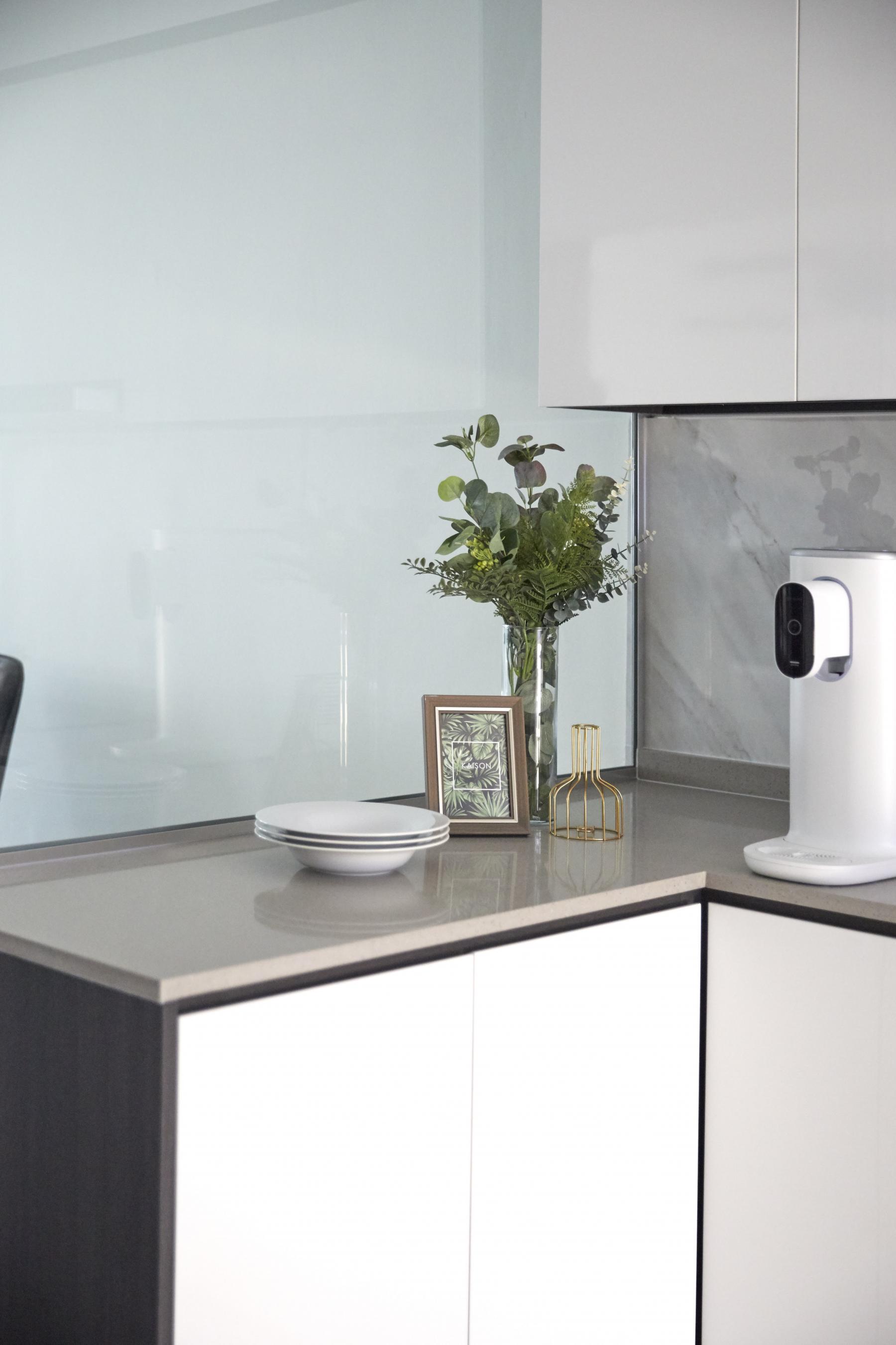 Scandinavian Kitchen with Parquet Floor and Granite Floor