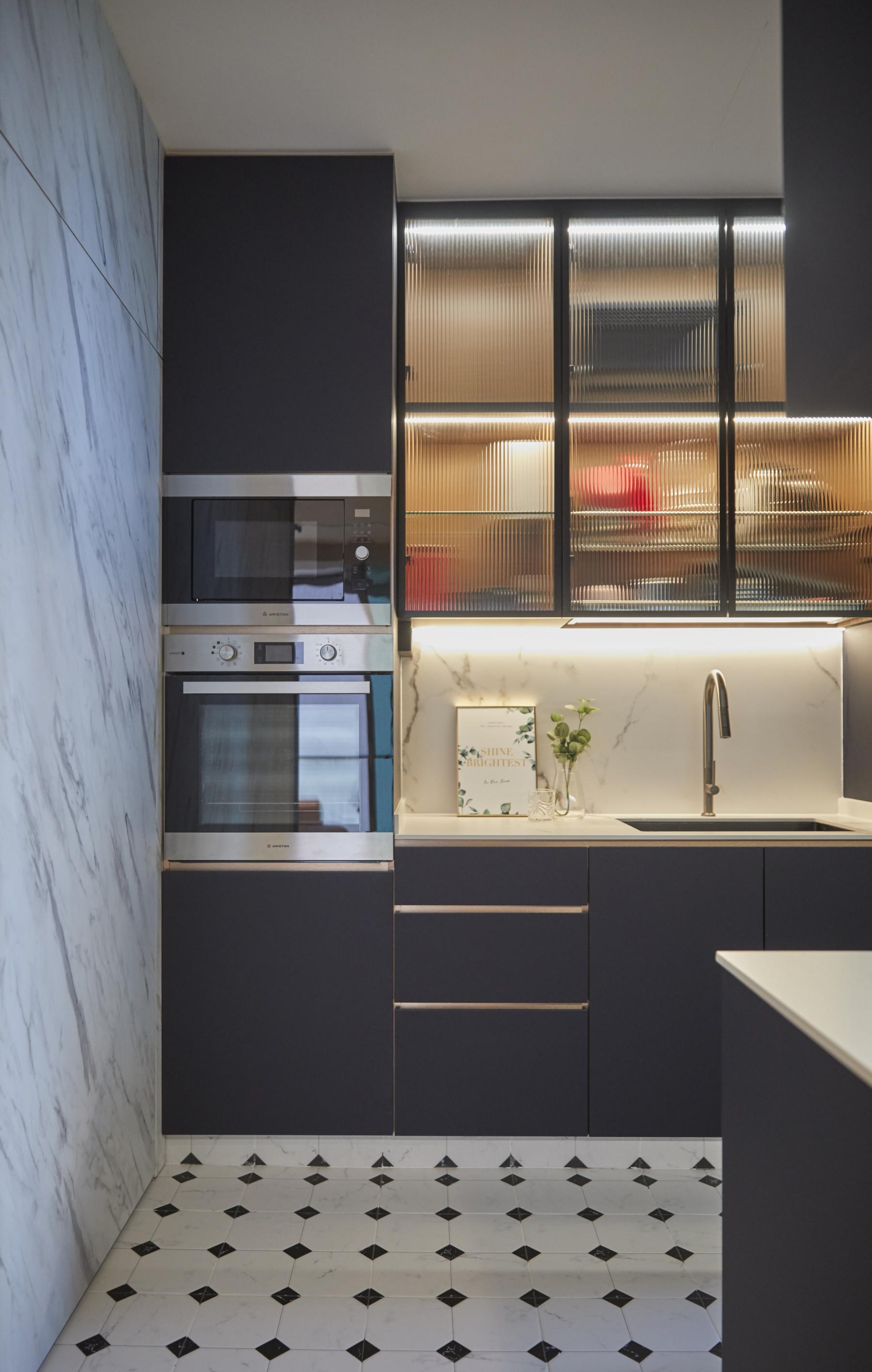 Scandinavian Kitchen with Vinyl Flooring and Parquet Floor