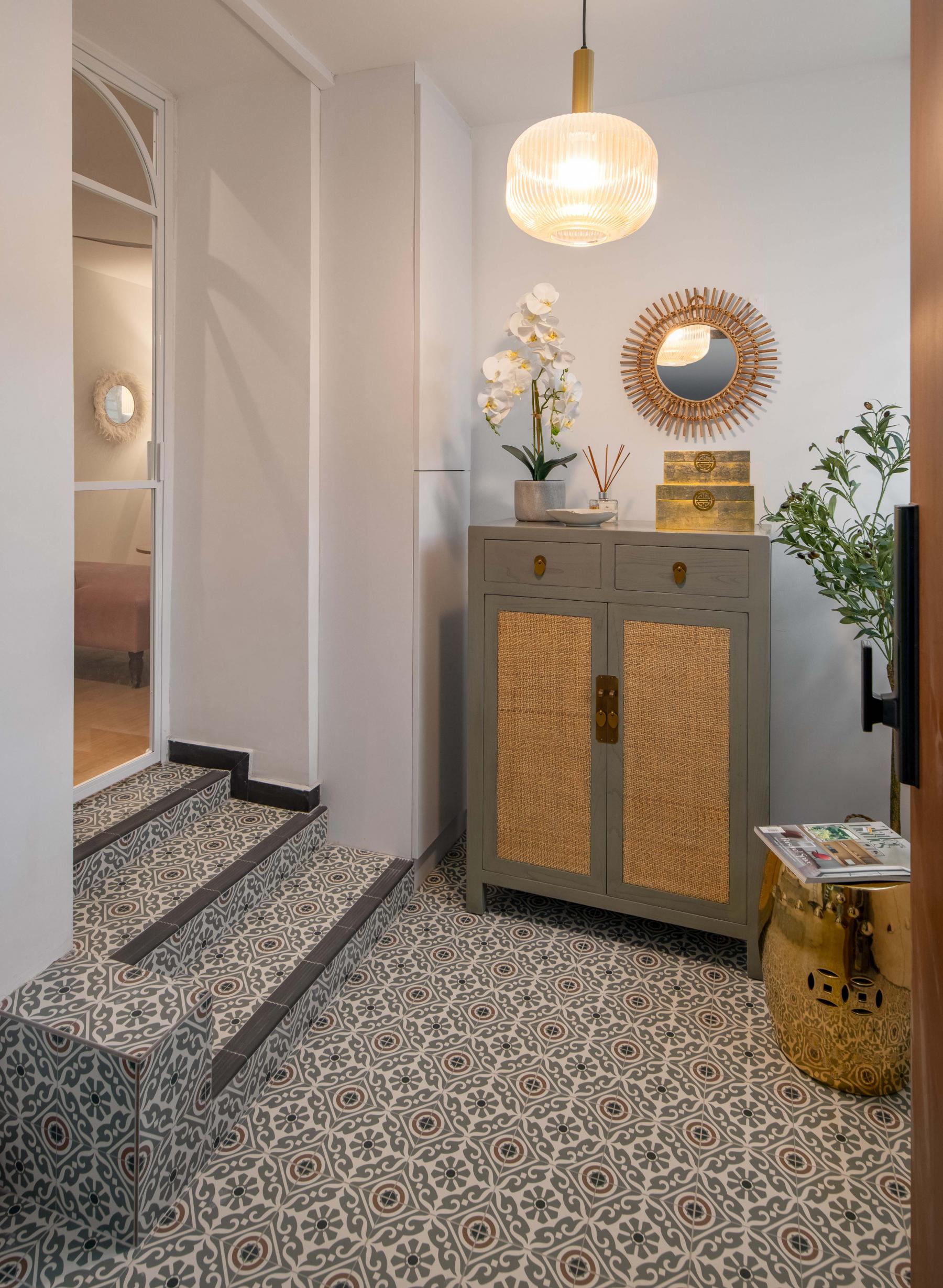 Scandinavian Entryway with Mirror and Cupboard