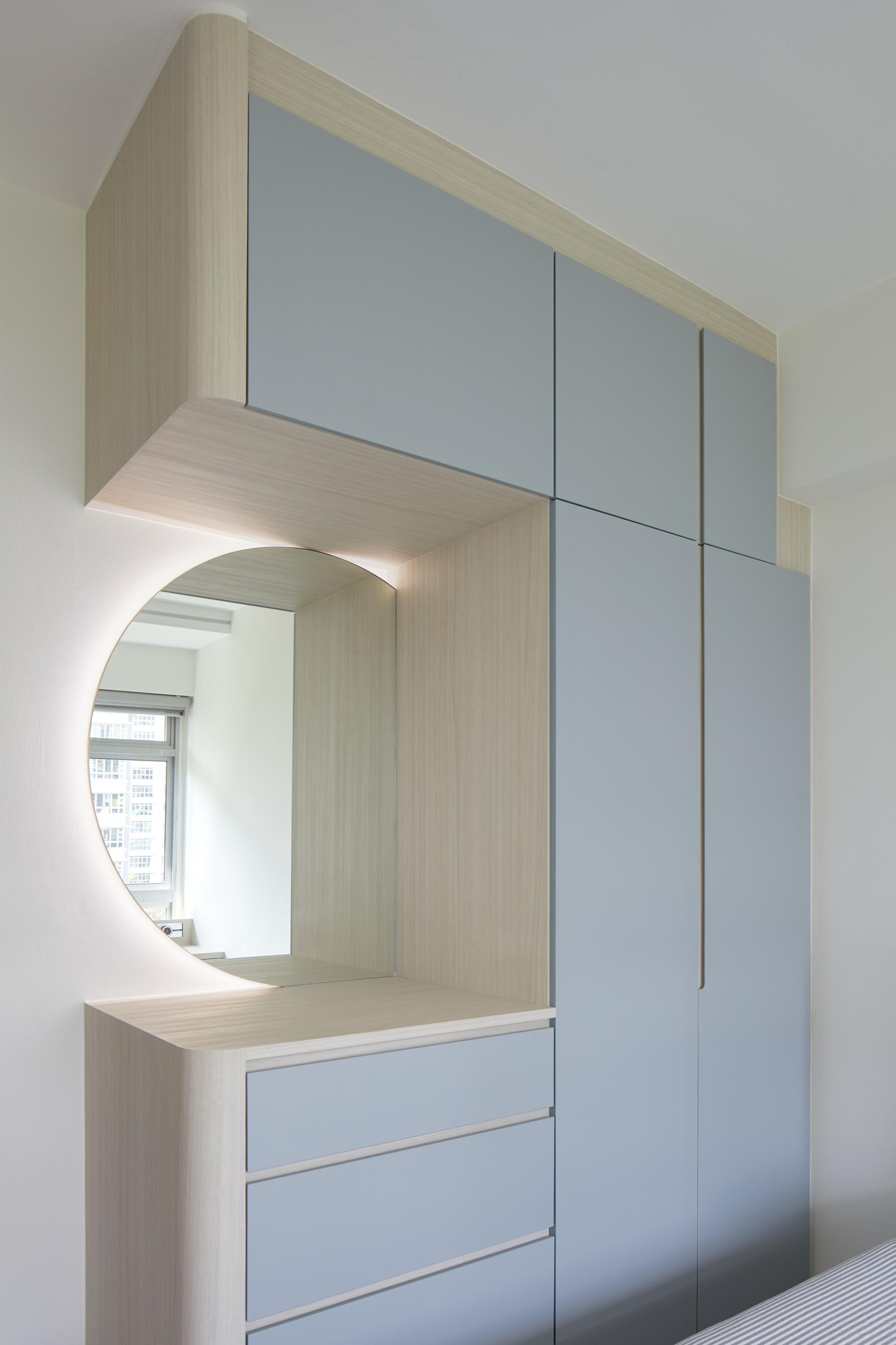 Modern Bedroom with Homogeneous Tiles and Ceiling Light
