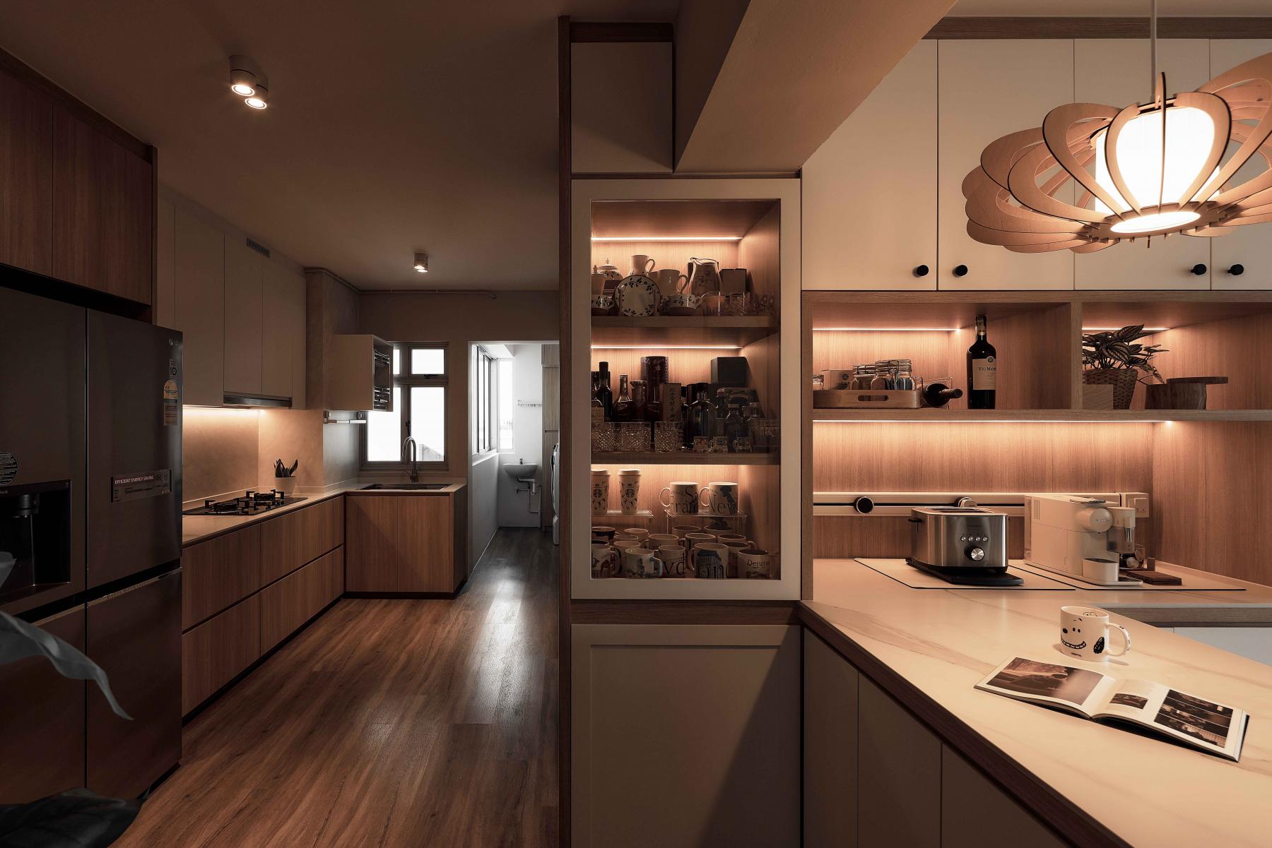 Scandinavian Kitchen with Wood Flooring and Kitchen Window
