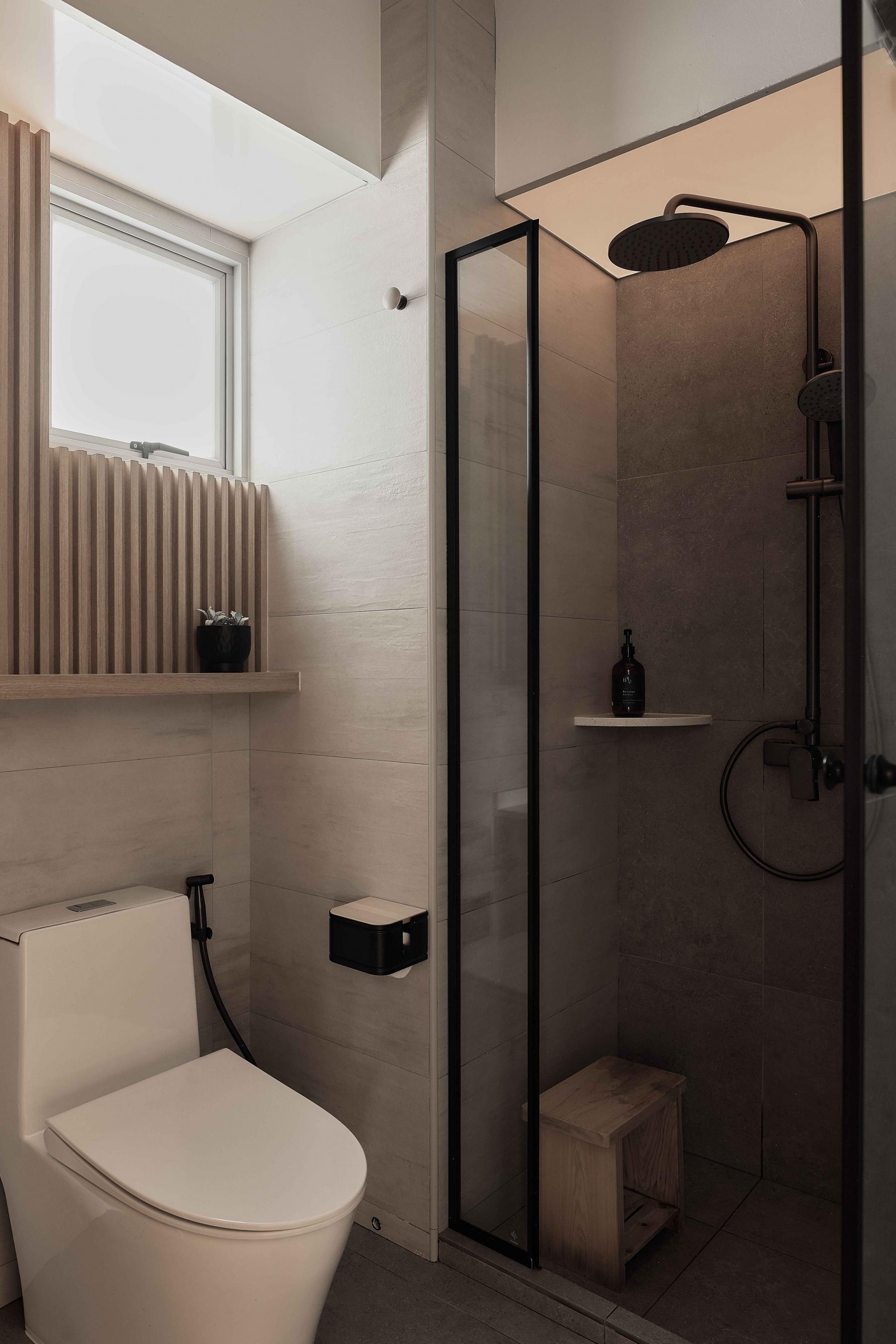 Scandinavian Bathroom with Shower Screen and Mosaic