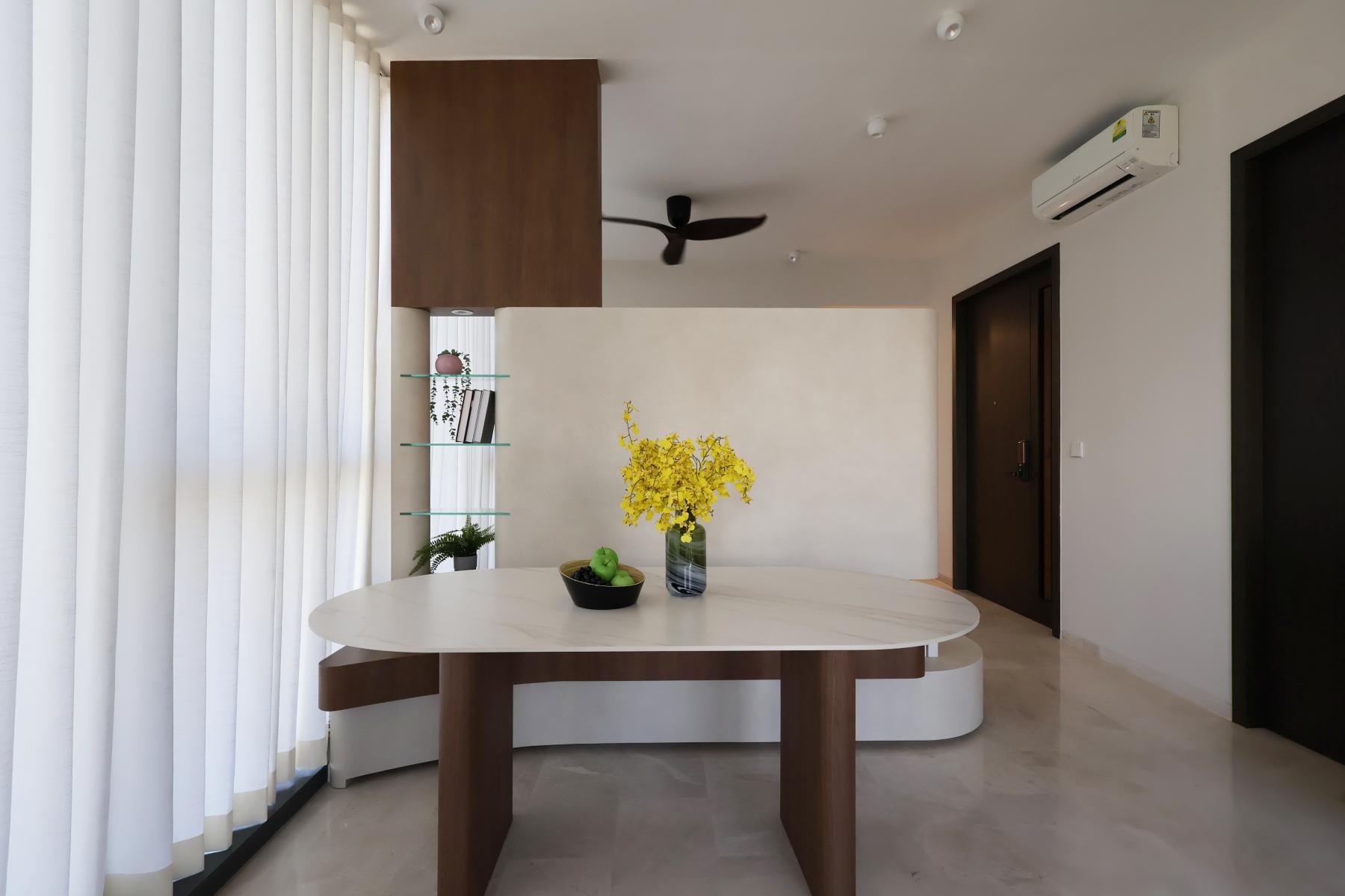 Contemporary Living Room with Homogeneous Tiles and TV Console