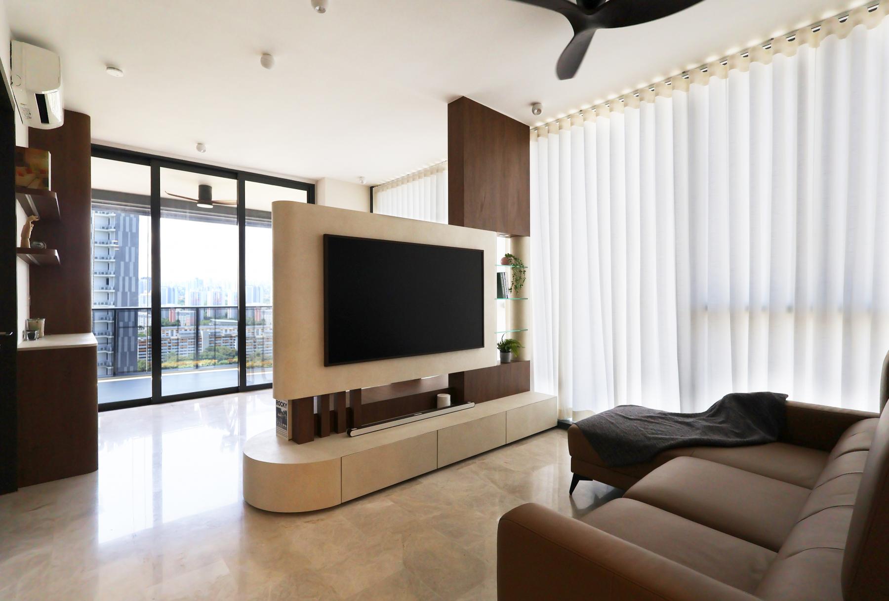 Contemporary Living Room with TV Console and Ceiling Light