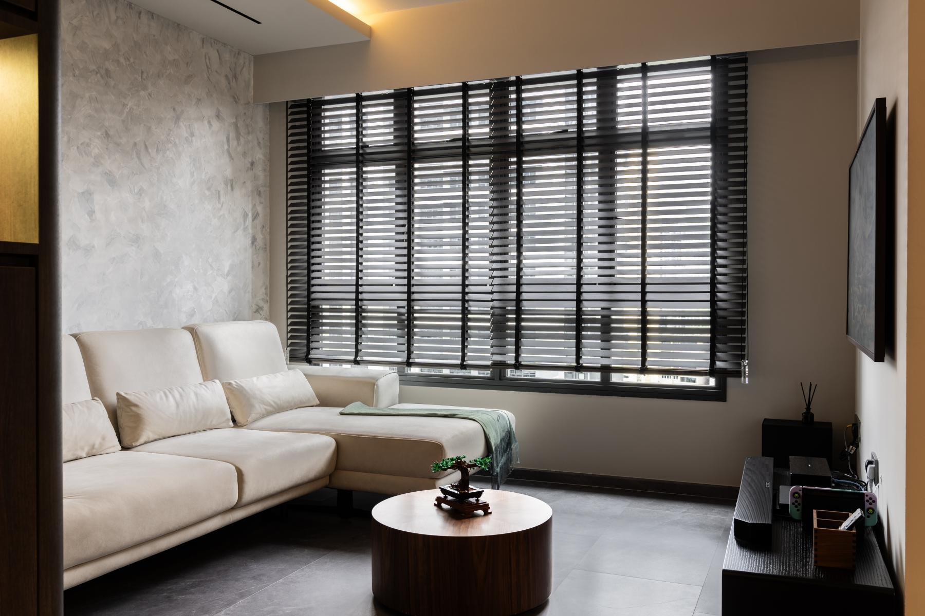 Contemporary Living Room with Wood Flooring and Feature Wall